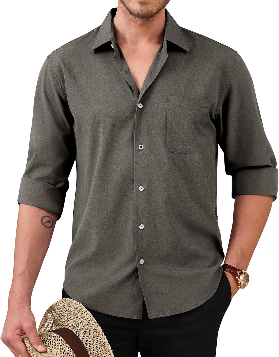 Lion Nardo Wrinkle Free Mens Dress Shirts Long Sleeve Business Casual Shirts for Men Untuck Linen Shirts with Pocket - Image 5