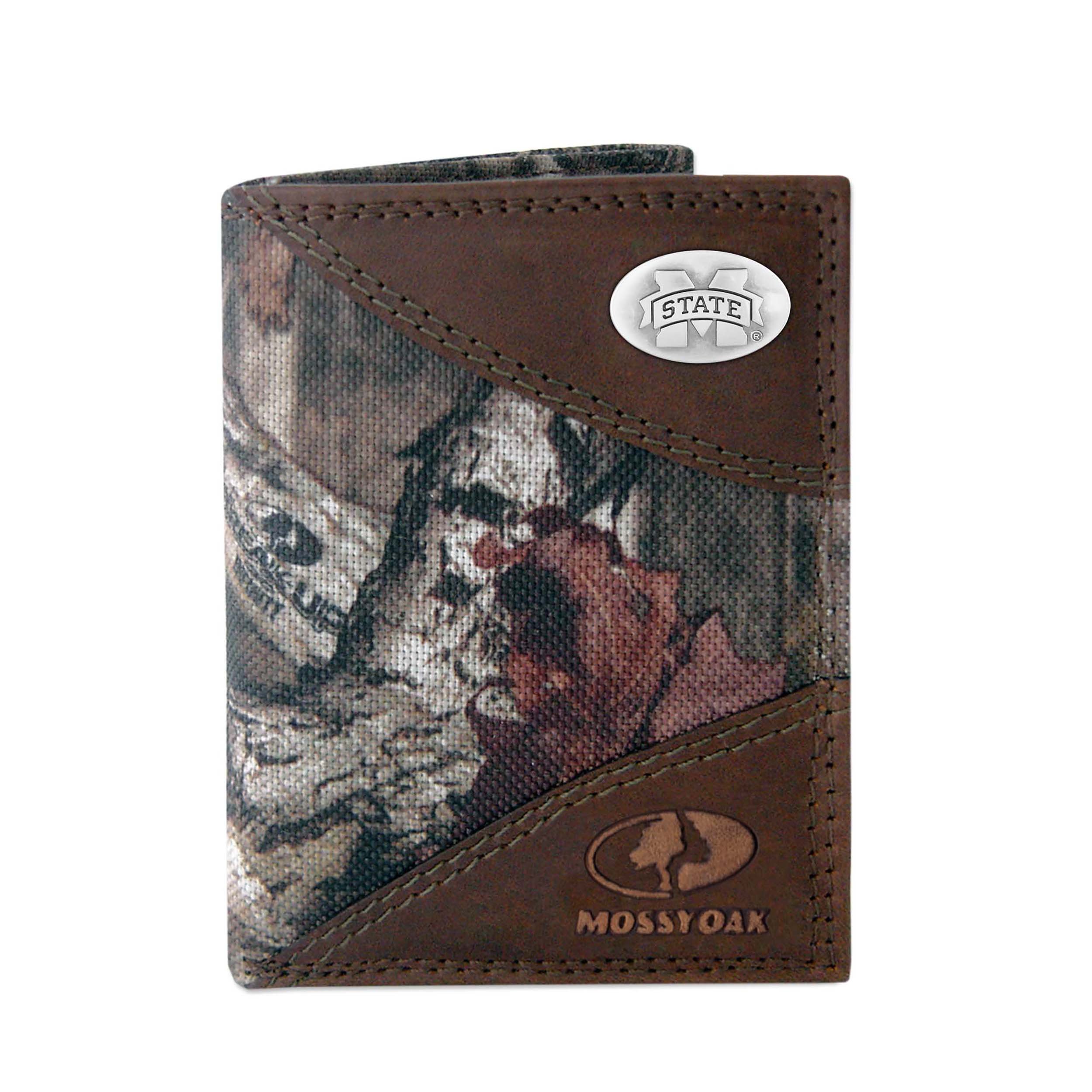 ZEP-PRO NCAA Mens Zep-pro Mossy Oak Nylon and Leather Trifold Concho Wallet