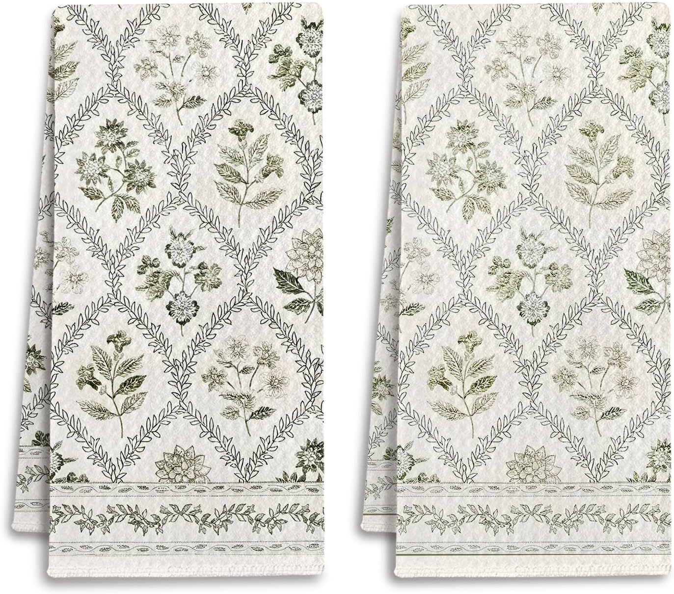 Boho Botanical Floral Kitchen Towels, Farmhouse Cottagecore Dish Tea Towels for Kitchen Decor, Retro Art Nouveau Flower Decorative Hand Towel for Bathroom, 16x24 Inches Set of 2