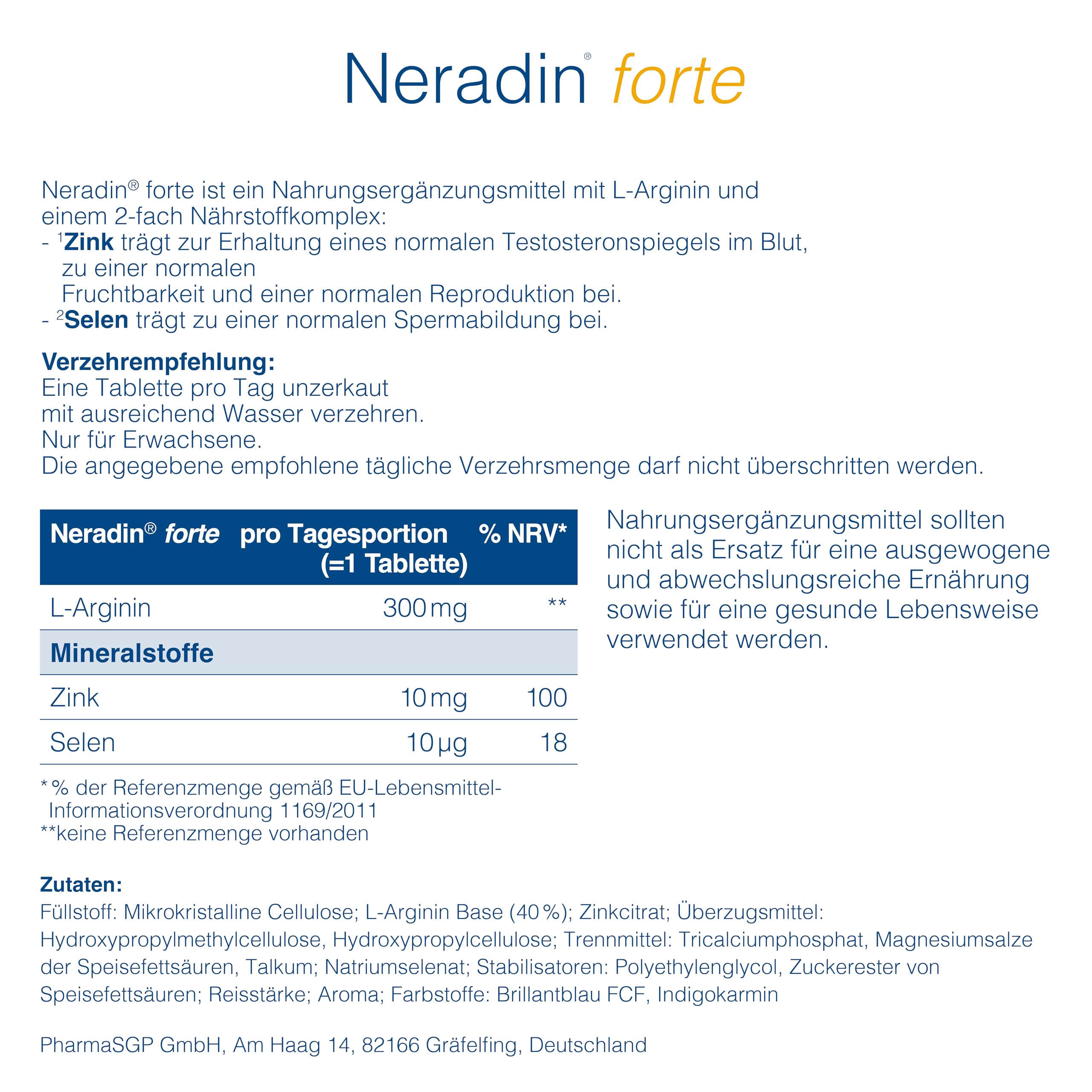 Neradin forte [30 Stück]: Hochdosierte Männer-Formel - mit Zink, Selen & L-Arginin - rezeptfrei und Made in Germany