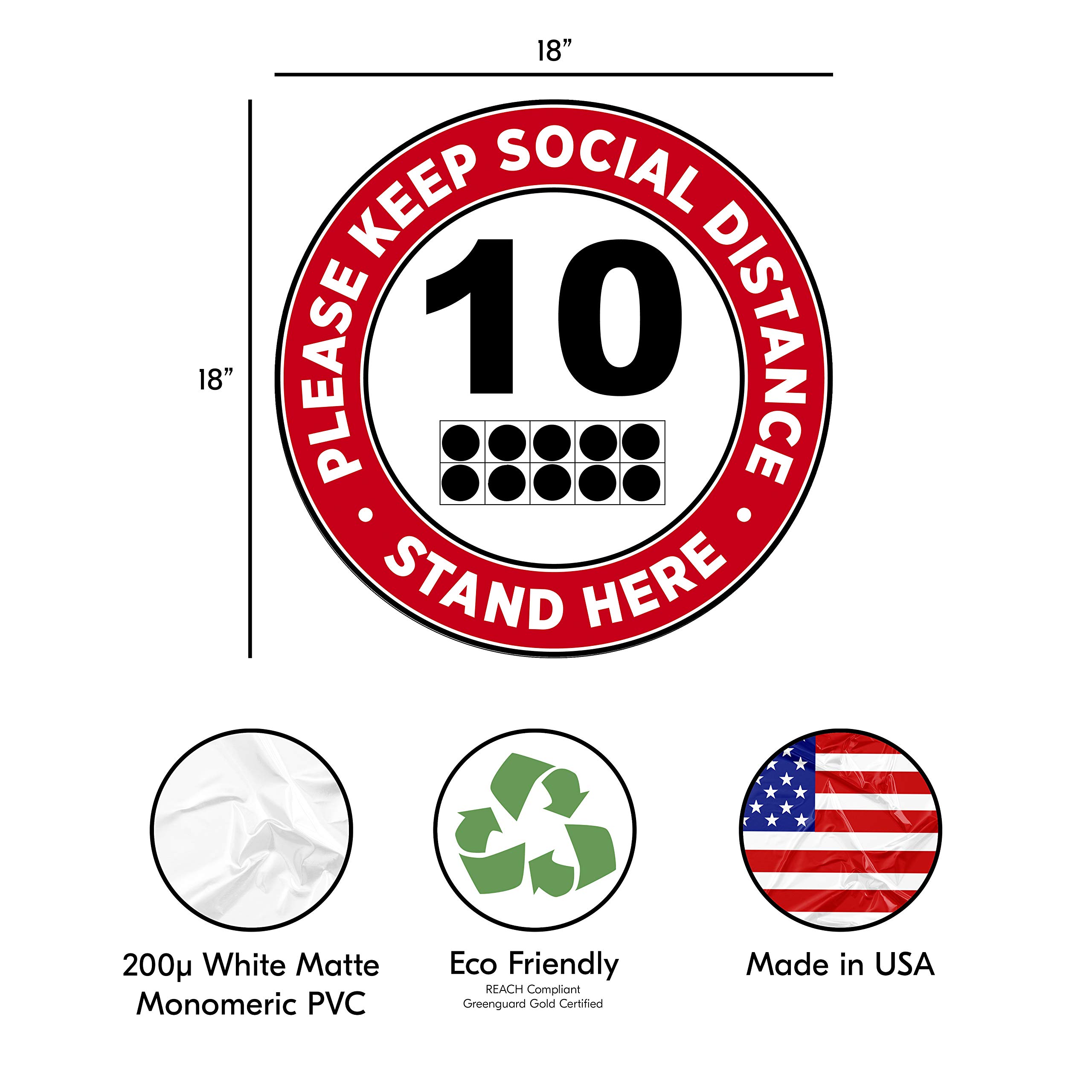 Pro-Graphx Social Distancing Floor Decal Sticker - School Re-Opening Stop 6 Feet Apart Stand Please Wait Here Sign Safety Distance for Education and Schools - 18 Inch Round (Numbers)