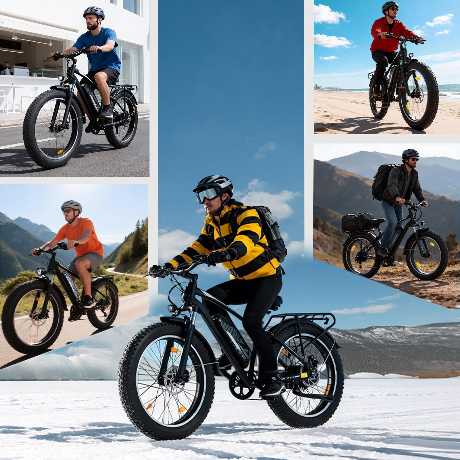 Vélo Électrique Homme Femme 26" Fat Bike, 250W Moteur, Batterie 48V 15.6Ah, Autonomie 75 km Assistance, Suspension Avant, Freins à Disque Avant et Arrière, 7 Vitesses, Écran LED