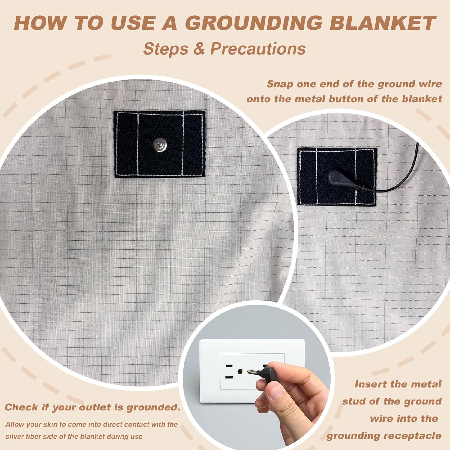 Grounding Blanket, Fluffy Cozy Grounding Throw Blanket Earth Blanket for Bed Sofa with Grounding Plug Adapter Improves Sleep & Reduces Fatigue, 59x78 inches Cream