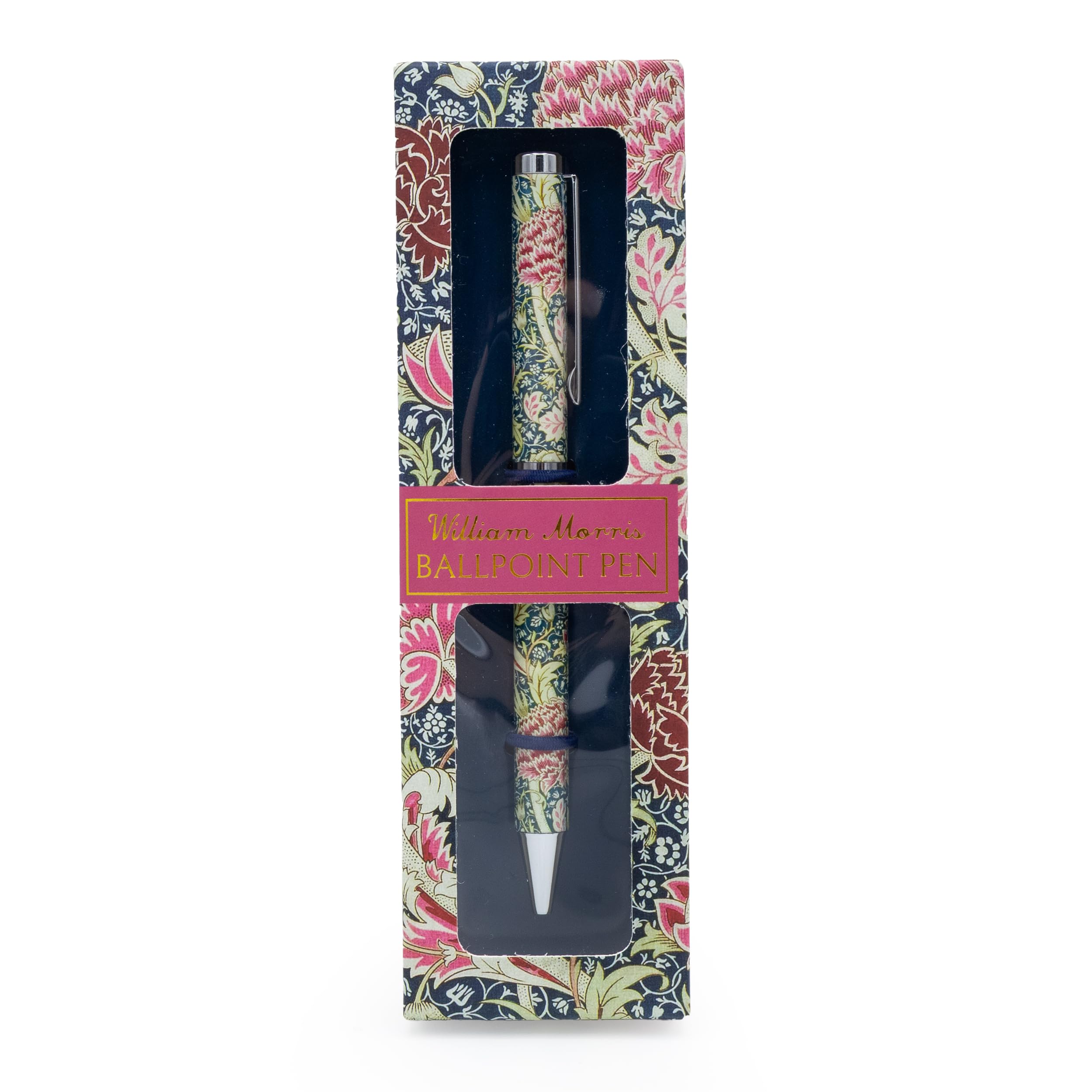 William Morris Cray Ballpoint Pen in Gift Box – Twist Nib Black Ink – Elegant Writing Pen with Classic Floral Design