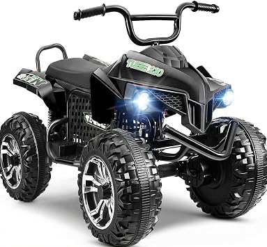 Hikole XL 24V ATV, 4 Wheelers for Kids Ages 6-14, 2 Seater, Black | Iron Frame, 4x100w Power Wheels, 24Spacious Seat, Spring Suspension, Music, LED Lights