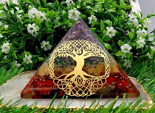 Miniatura 5 de Amazing Gemstone Pirámide de orgón curativo de 7 chakras para energía negativa y protección EMF Pirámide de meditación de piedra de chakra natural