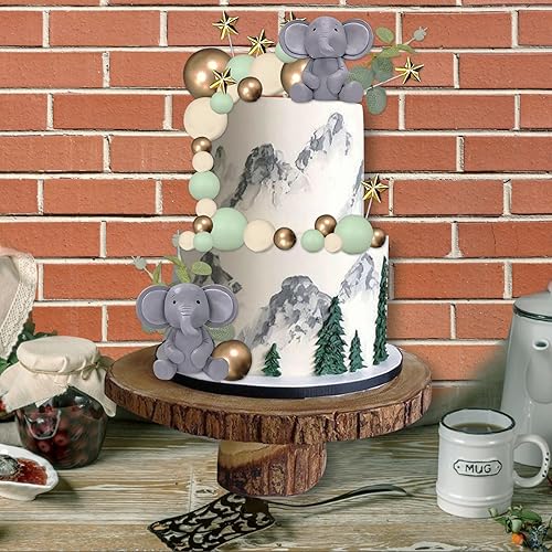 Miniatura 7 de 36 piezas de decoración para tartas de elefante, bolas de perlas de estrella, hojas de eucalipto, palillos para pasteles para baby shower,