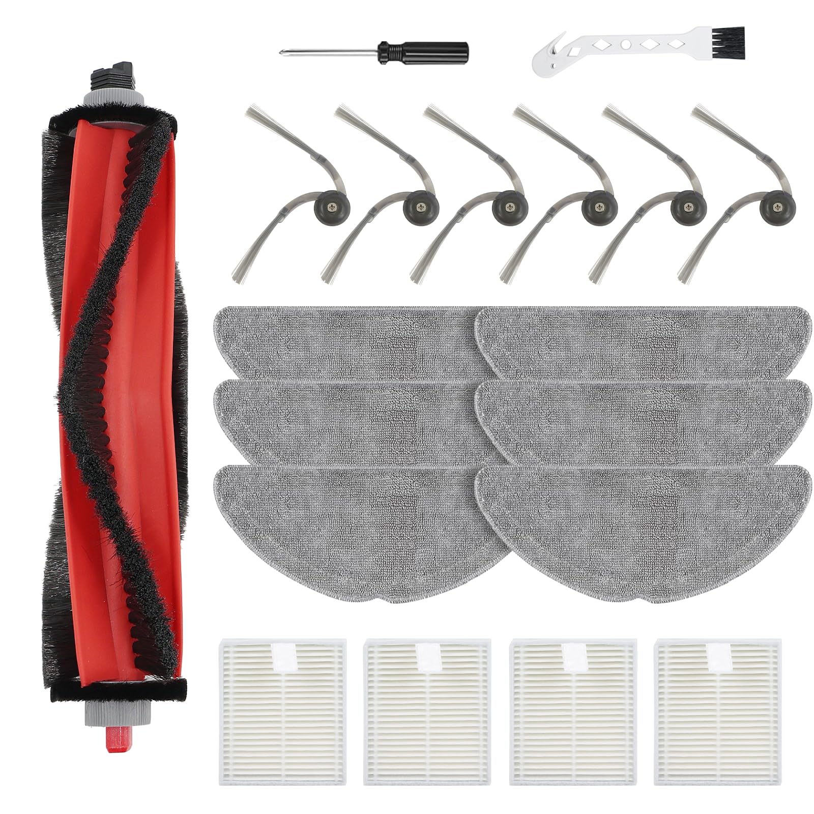 19 Stück Zubehörset für Roborock Q7 L5+, Q7 M5, Q7 M5+, Q7 L5 Saugroboter mit 1 Hauptbürsten 6 Wischtücher 4 Filtern 6 Seitenbürsten 1 Schraubendreher 1 Reinigungsbürste