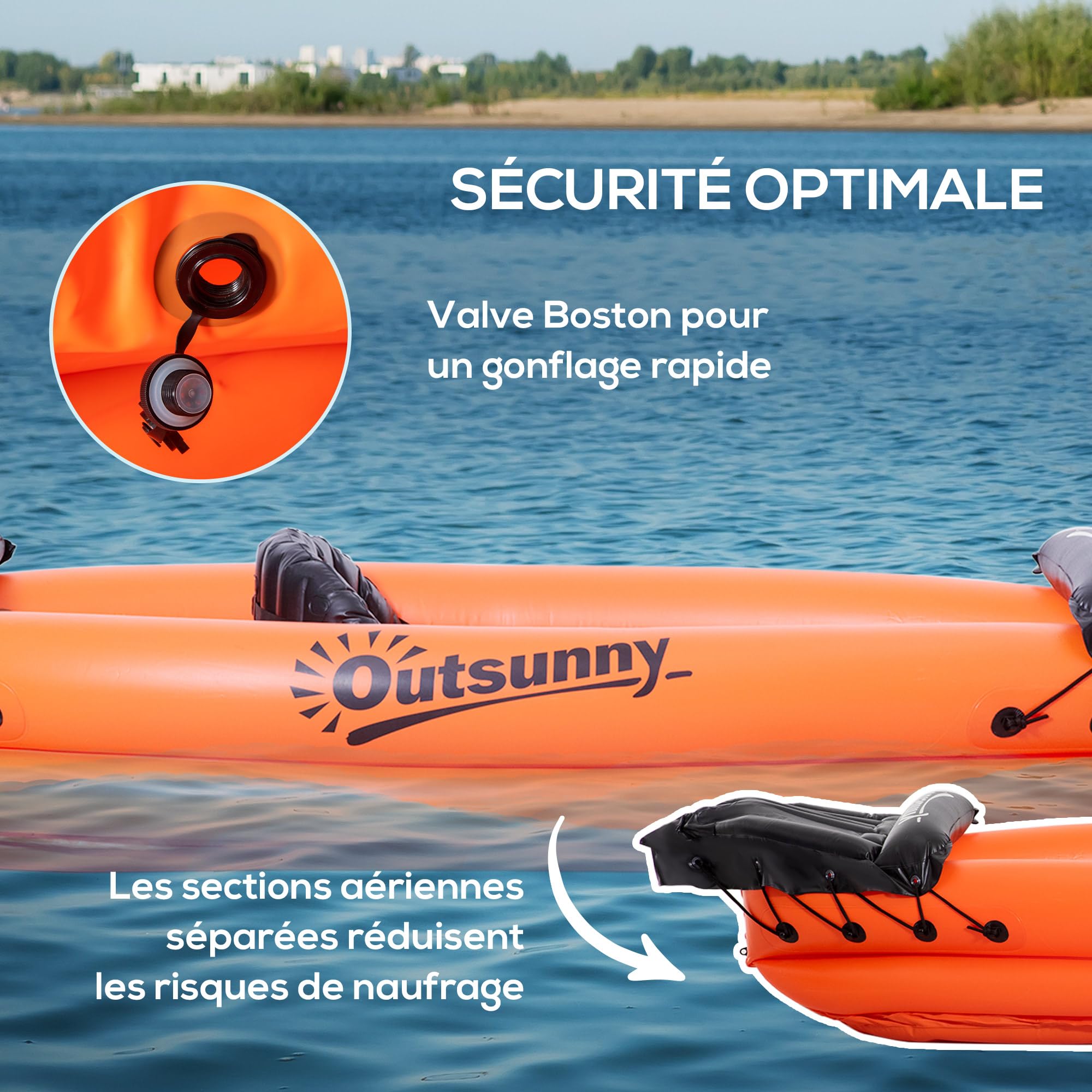 Outsunny Kayak Gonflable pour 2 Personnes avec Pompe à air, rames en Aluminium, Bleu