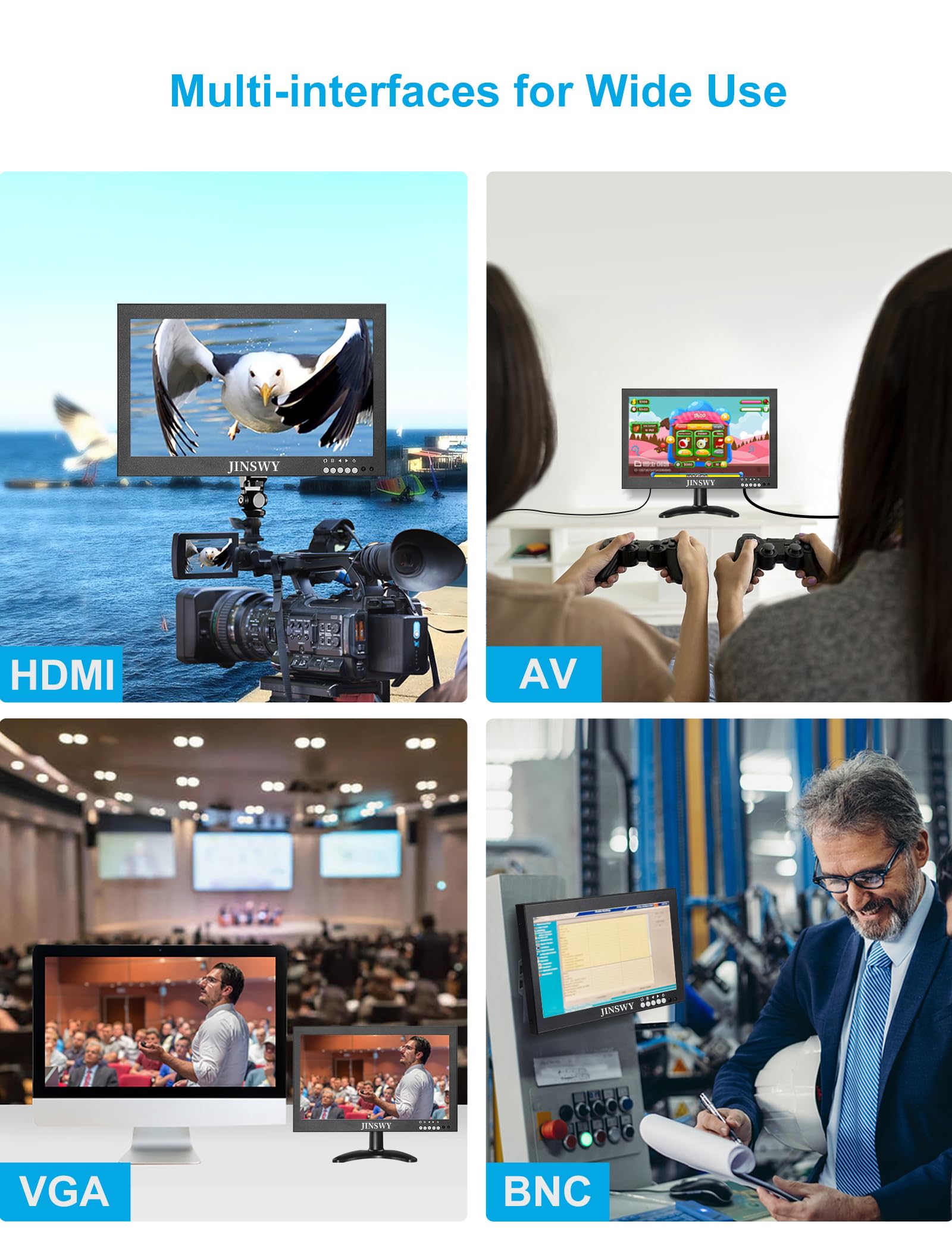 Mini monitor di sicurezza da 12 pollici, IPS 1366 x 768 in metallo, ingresso HDMI/VGA/AV/BNC/USB, altoparlanti e telecomando integrati, per sorveglianza CCTV e sistemi di sicurezza