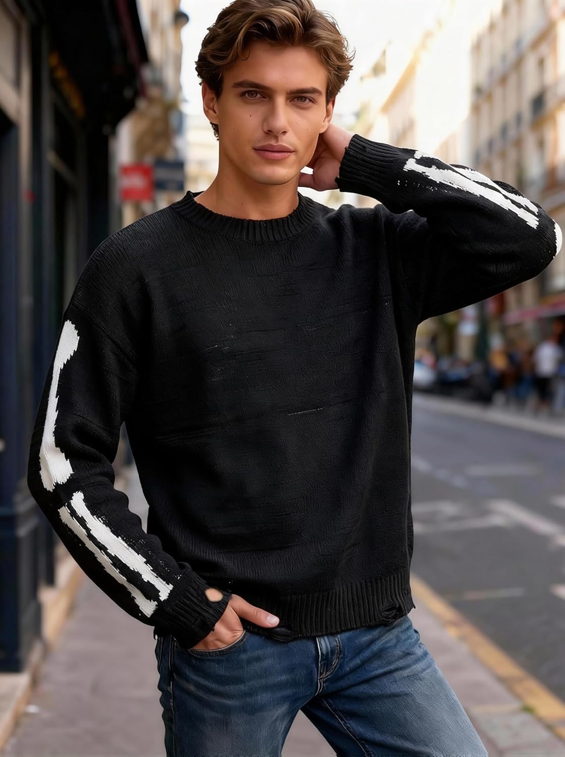 EMMIOL Fall Sweaters for Men Pull Over Cozy Sweaters Long Sleeve Crew Neck Skull Sweater - Image 2