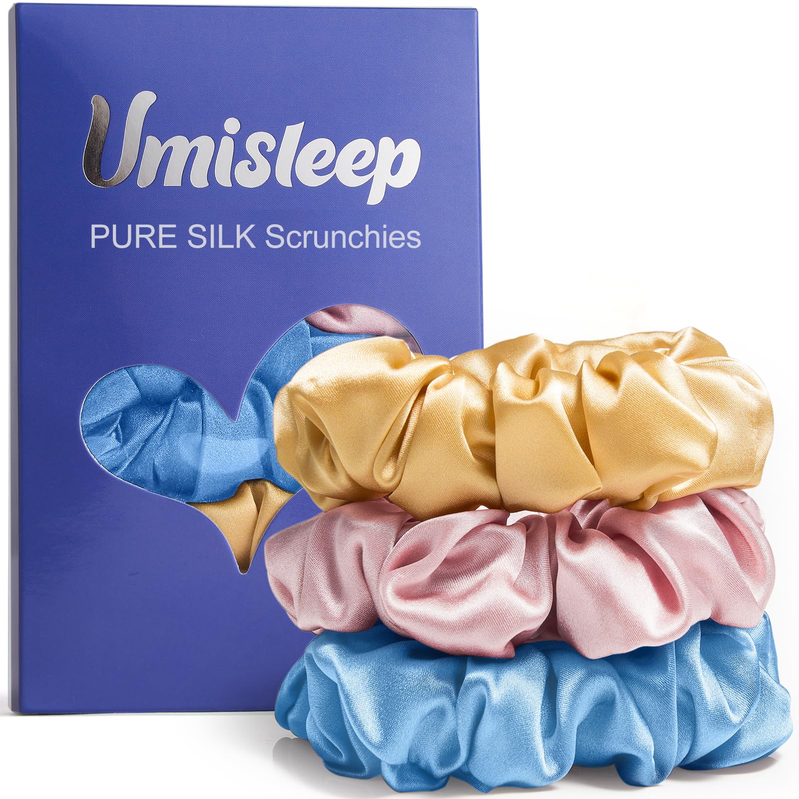Umisleep 3er Set 100% Mulberry Seiden Scrunchies für Damen, Sanfte Haargummis für weniger Frizz & Haarbruch, Elastische Haargummis ohne Abdrücke