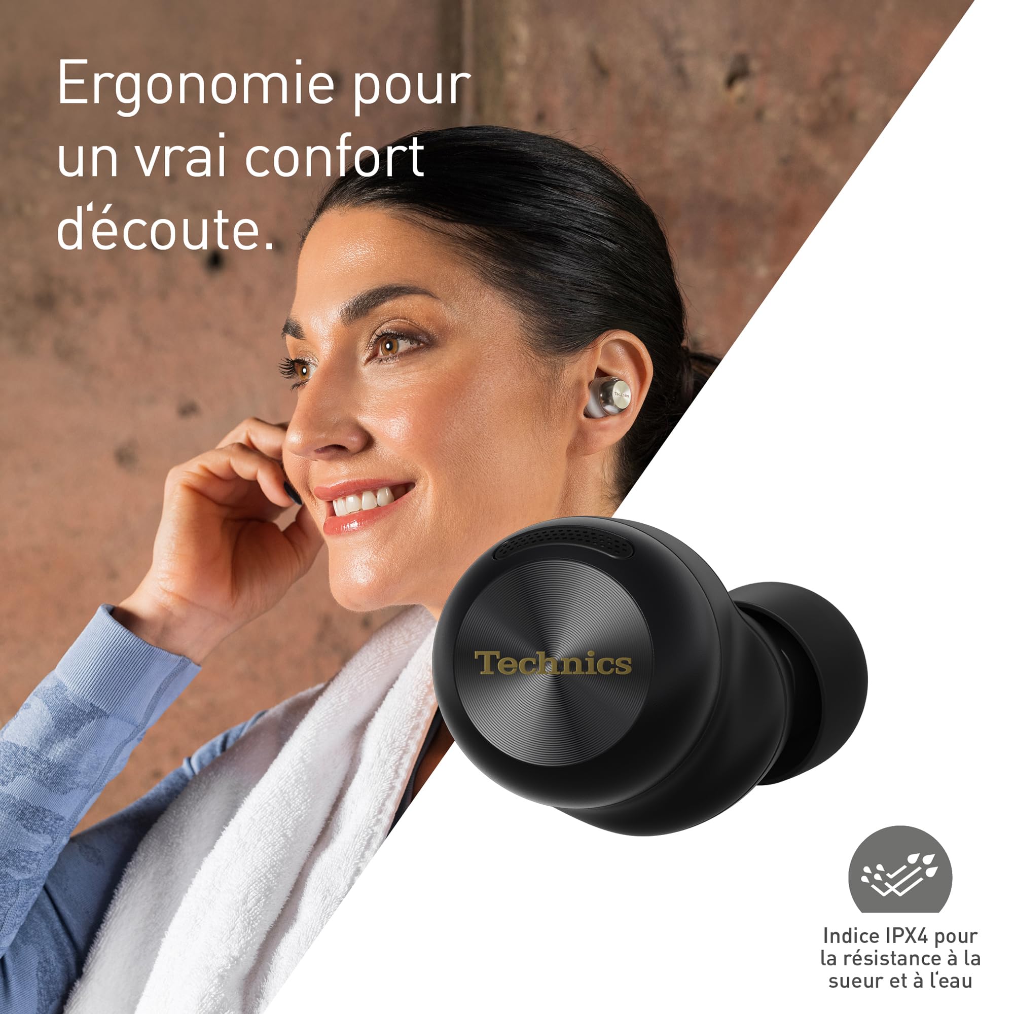 Technics EAH-AZ100E-K Écouteurs sans Fil avec Réducteur de Bruit, Bluetooth Multipoint, Voice Focus AI, Écouteurs Intra-Auriculaire Confortables, Noir