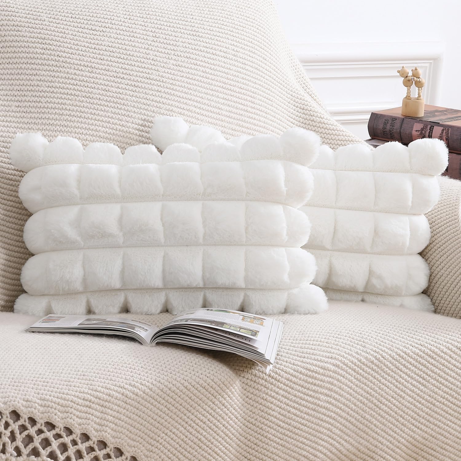 MADIZZ Set van 2 Dikke Pluche Faux Wol decoratieve Zachte kussenslopen decoratieve kussenhoes voor bank slaapkamer kussensloop 40x40 cm Taupe