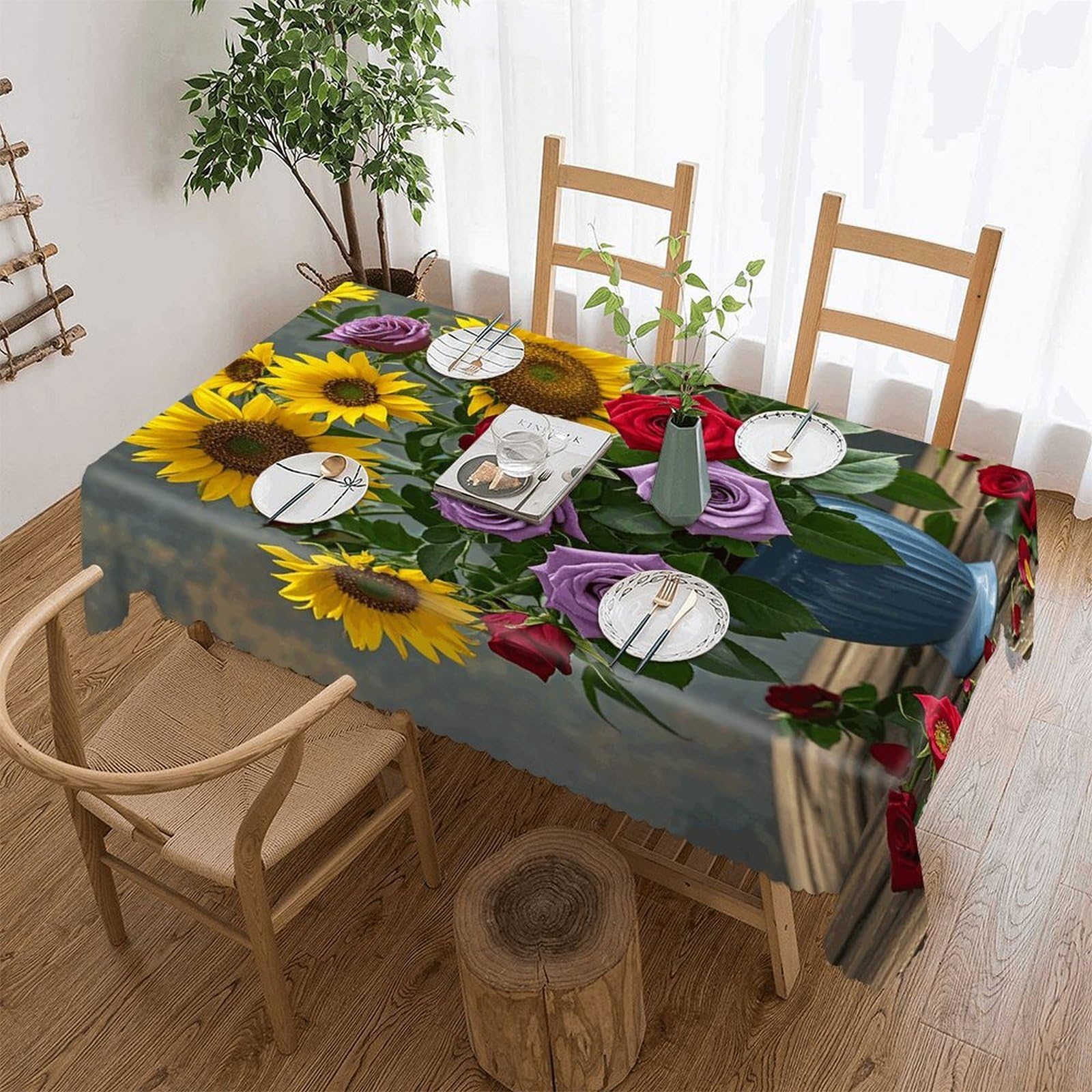 LZQPOEAS Farm Sunflower Tablecloth Rectangle Table Cloth Decorative Fabric Table Cover Waterproof Seasonal Table Cover Wrinkle Resistant Washable Table Cloth for Party Picnic Dinner Decor 55"x70"