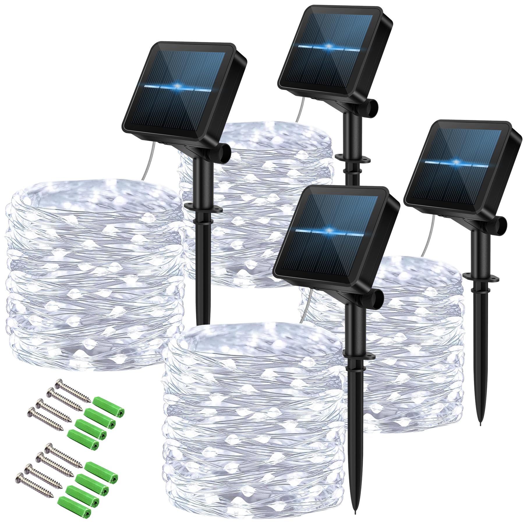 Outdoor Solar String Lights , 4 Pack 48M/160Ft, Outdoor Garden Lights, Waterproof Fairy Lights, 8 Modes with 8-Hour Timer, Suitable for Courtyards, Outdoors, Tree Decorations, Party (Cool White)