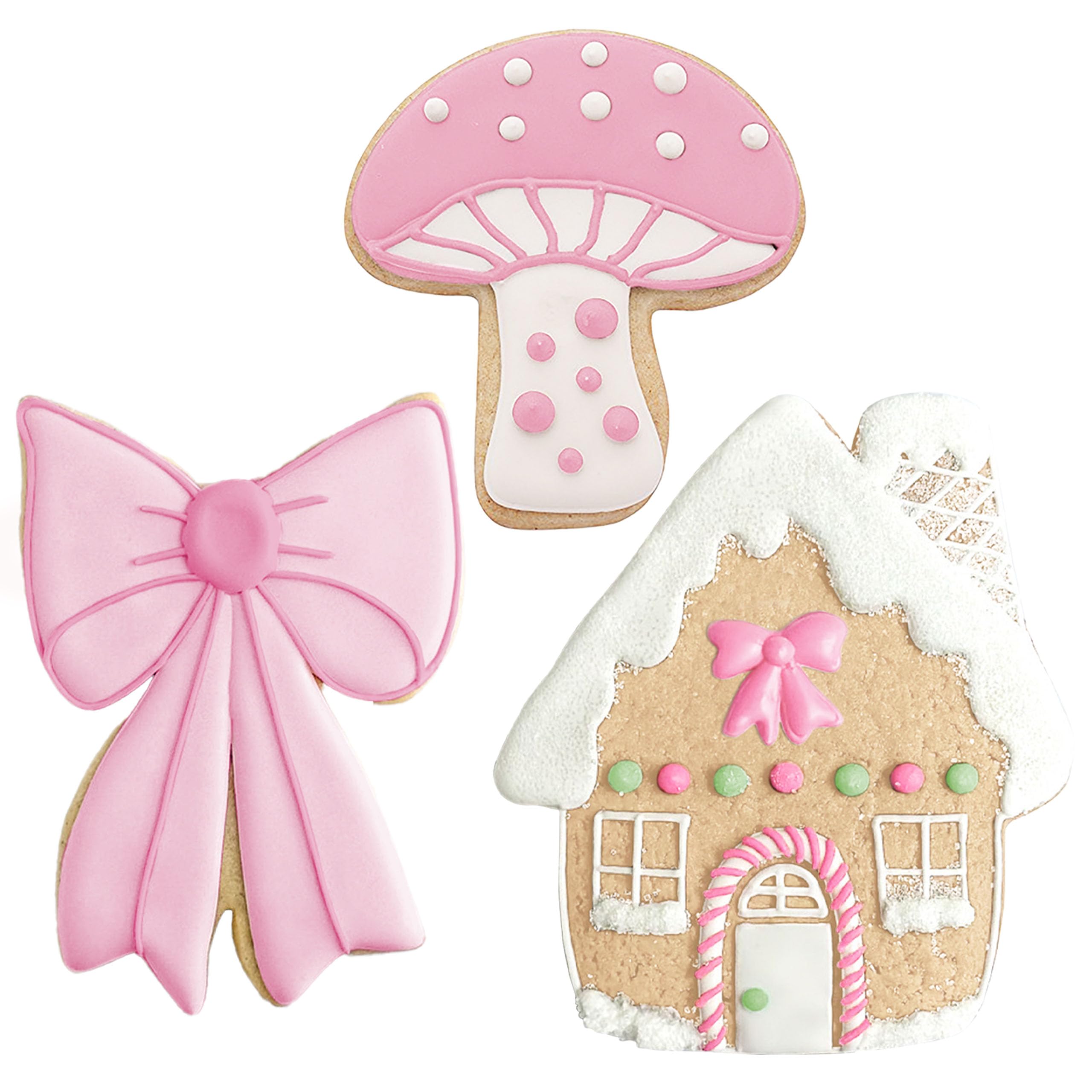 Cottage Core Cookie Cutters 3-Pc. Set Made in the USA by Ann Clark, Mushroom, Bow, Cozy Cottage