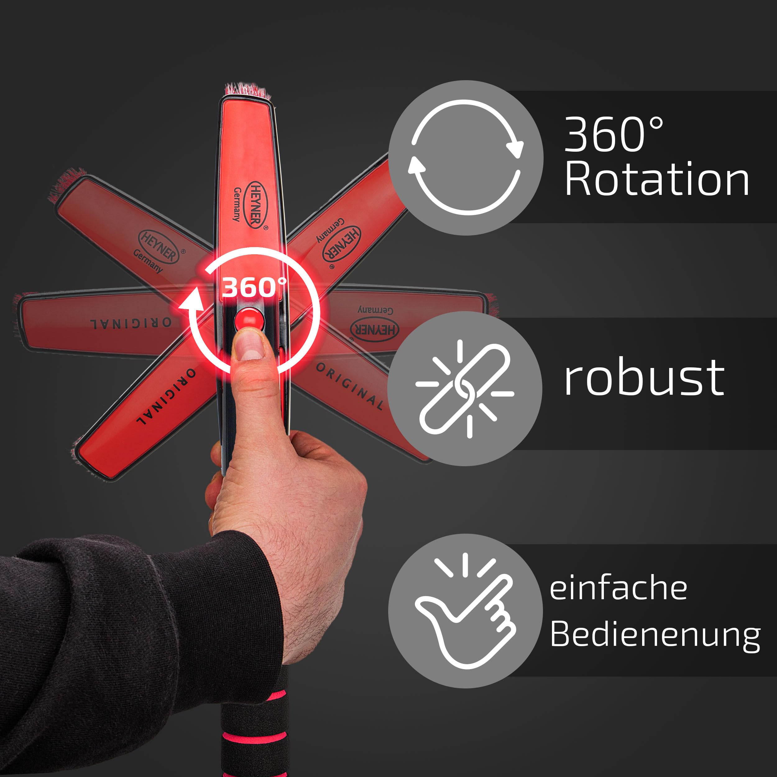 HEYNER® Eiskratzer mit Besen Scheibenkratzer mit Messingklinge, ausziehbar mit drehbarer Schneebürste
