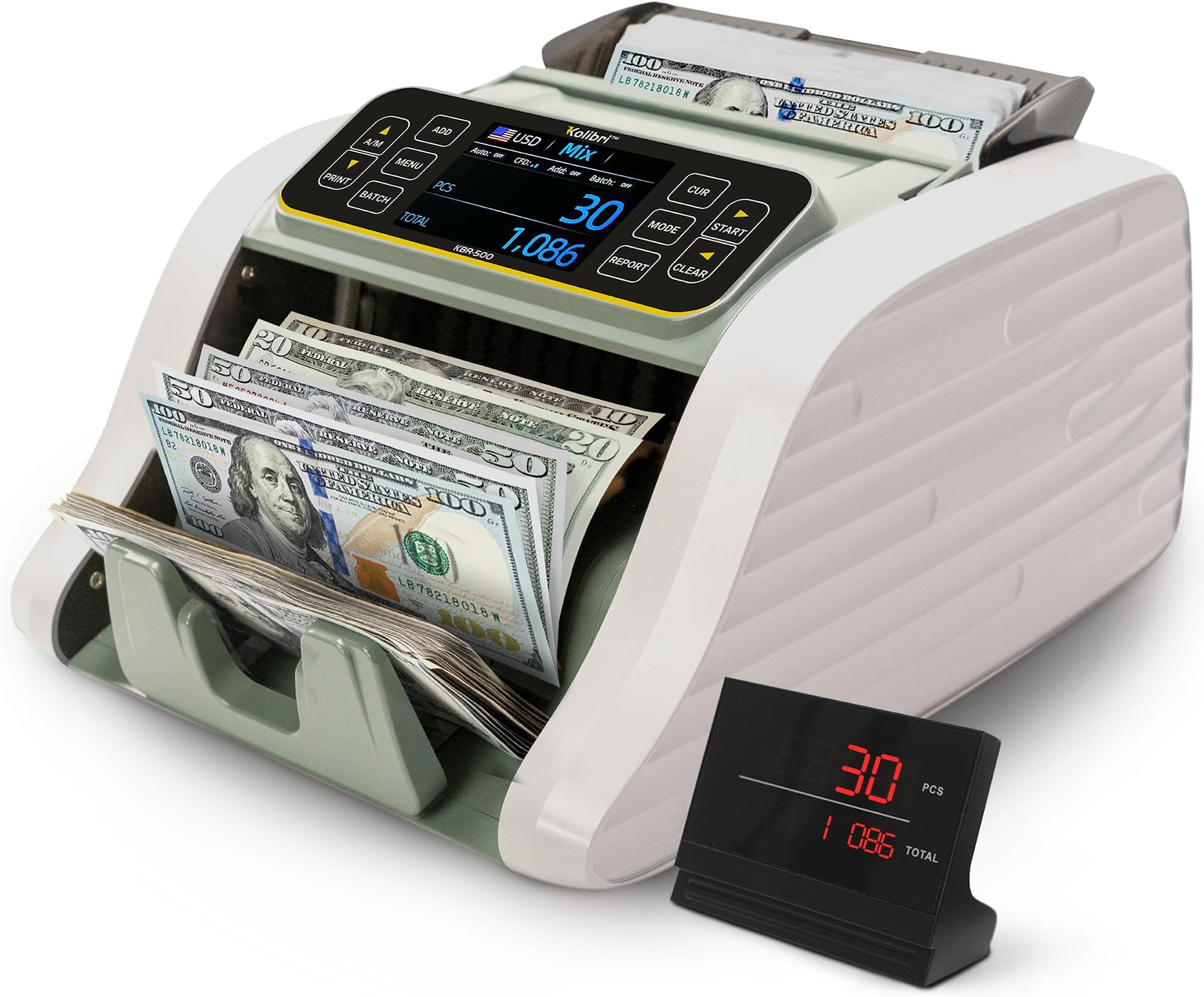 KOLIBRI KBR-500 Money Counter Machine Mixed Denomination | Business Grade Cash Counter Machine w/Advanced IR/UV/MG/MT/Counterfeit Detection, Multi-Currency (USD CAD MXN GBP EUR)