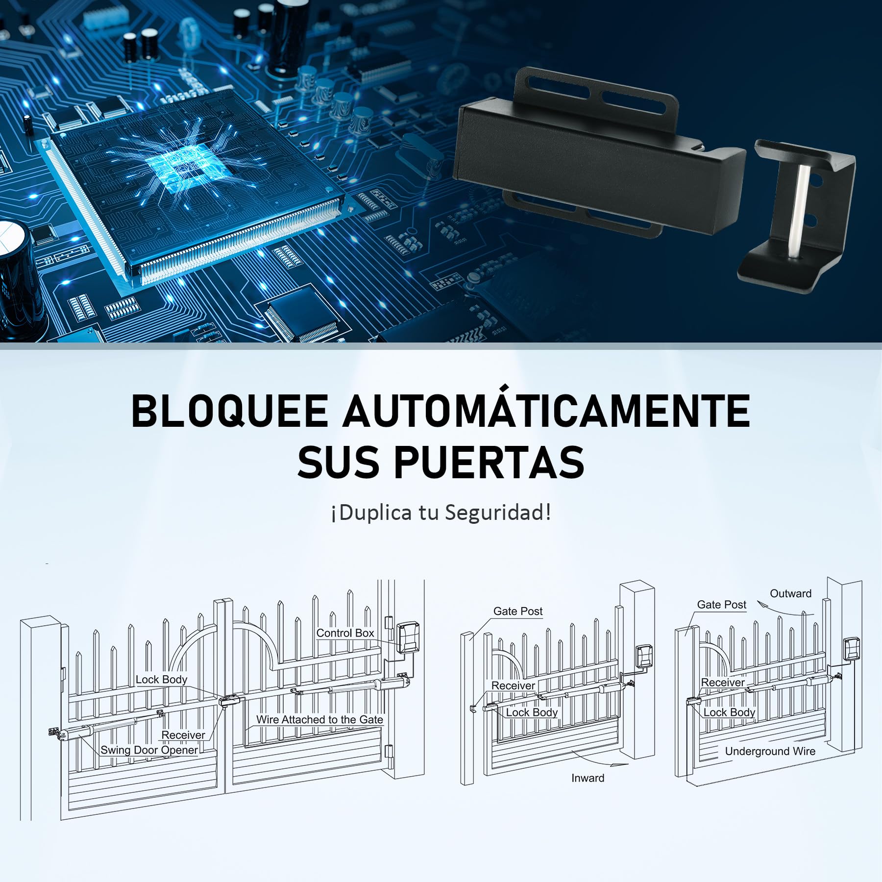 CO-Z Cerradura Eléctrica de 24 V CC para Accionamiento de Puertas Batientes, Cerradura de Seguridad para Puerta Exterior Hogar Patio