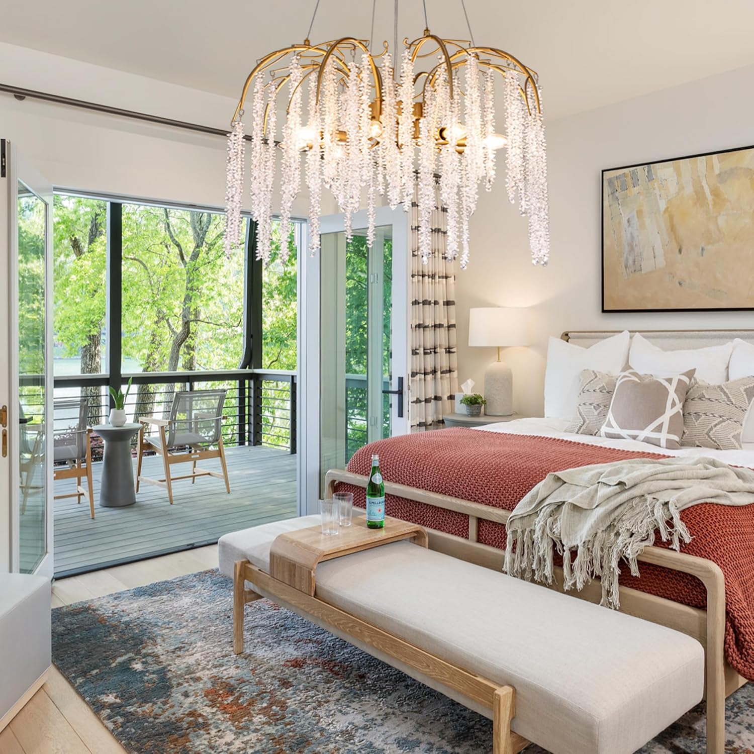 TOCHIC Modern Crystal Chandelier Gold Luxury 8-Lights Chandeliers Light Fixture Round Tree Branch Chandelier for Dining Living Room, Bedroom, Bathroom, Foyer, 31.5" W