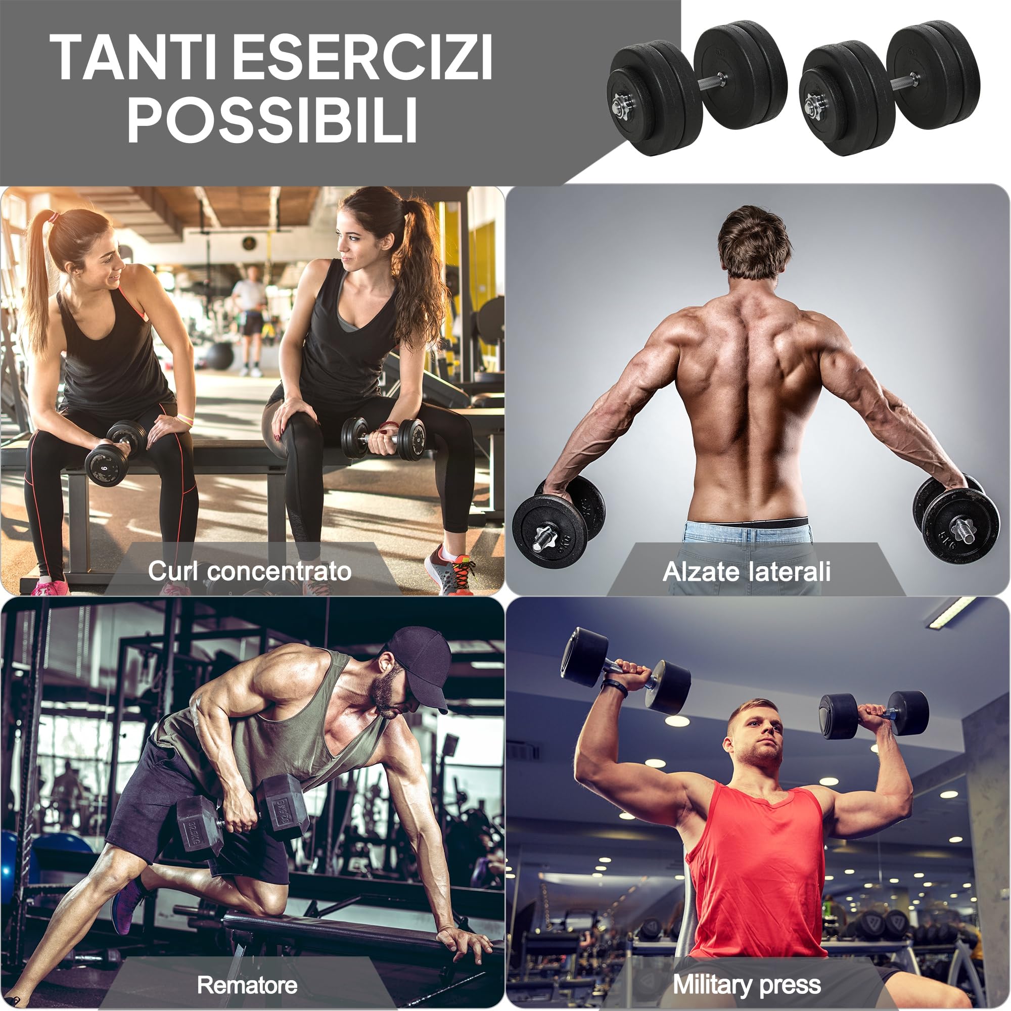 unycos - Manubri Regolabili con Esercizi E-book, Barra, Dischi da 40 kg
