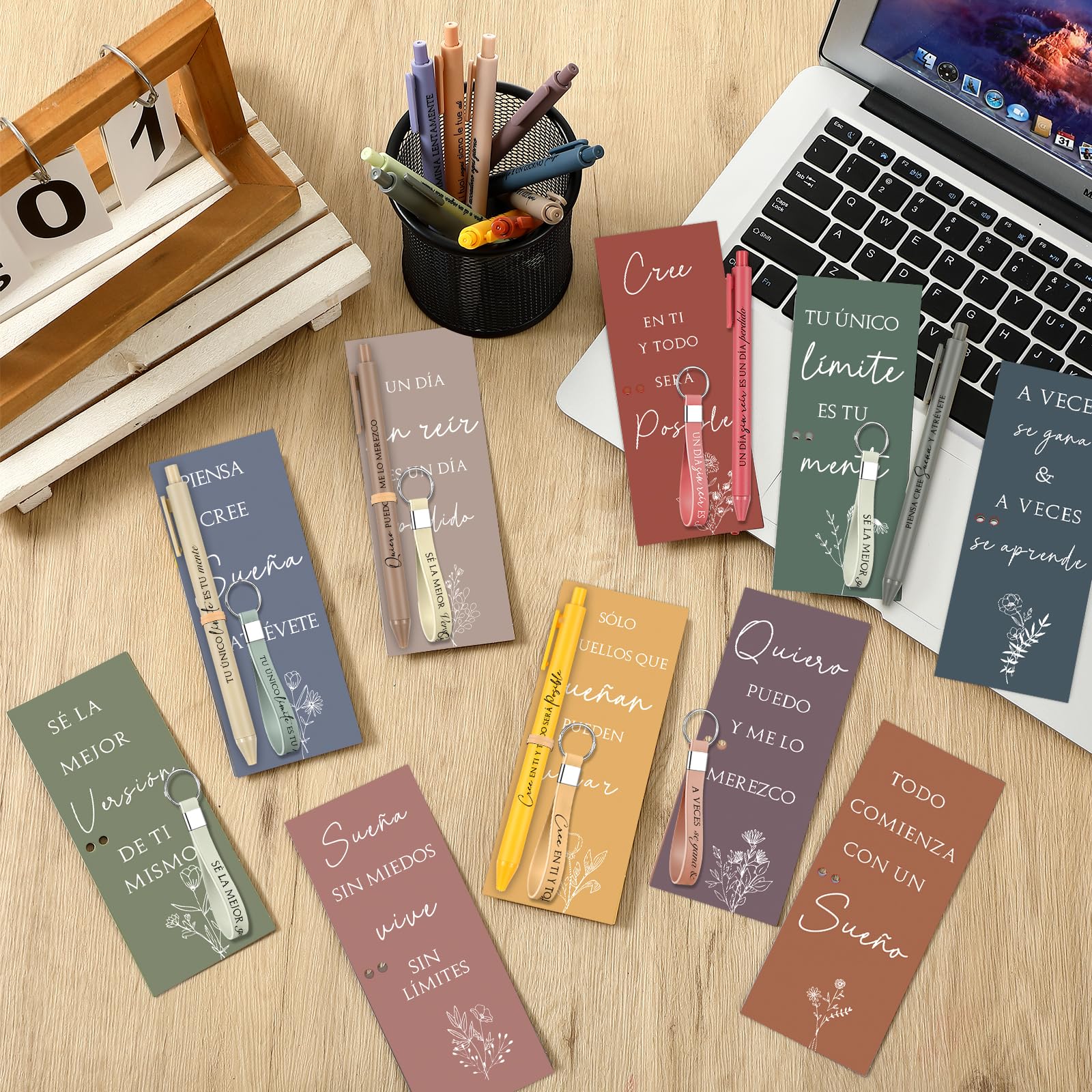 Tenare 24 Sets Bolígrafos Inspiradores Llaveros Marcadores de Libros Plumas Retráctiles con Frases Motivadoras Regalos Motivacionales para Compañeros de Trabajo Empleados Amigos Oficina, Tinta Negra