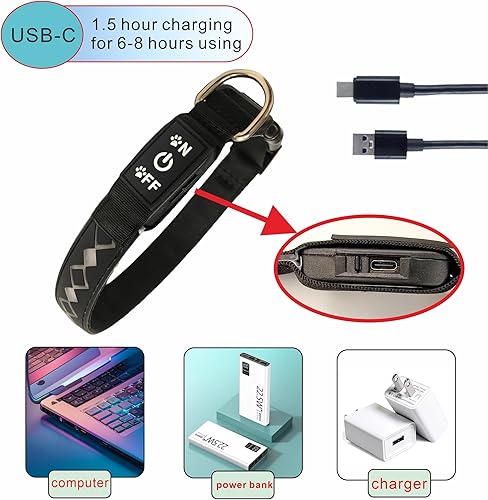 Miniatura 4 de Collar LED para perro, 15 modos de luz, USB-C recargable, silicona ajustable, varios colores (negro, M (11.8-15.7 pulgadas)