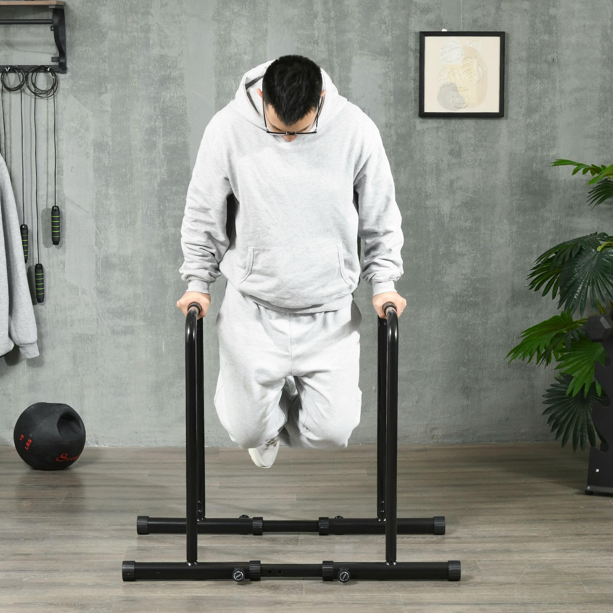 SPORTNOW Barra per Dip in Acciaio ad Altezza Regolabile con 6 Lunghezze Regolabili, 90-102x65x80-90 cm, Nera
