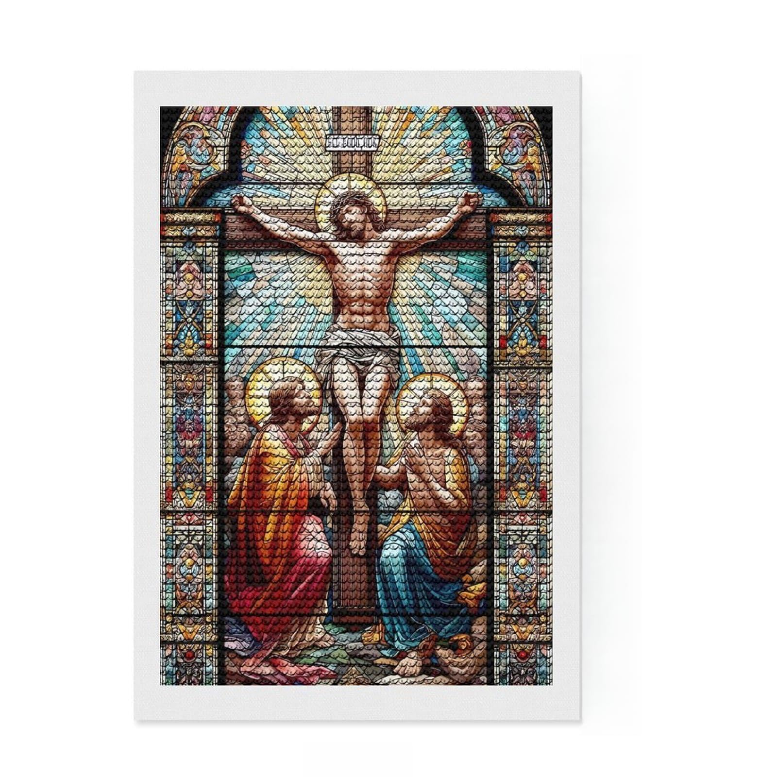Junmoney Stained Glass Jesus Full Drill Diamond Painting Kit 8"x12", Birthday Gift, Vintage Style Decor, Modern Decor, Artistic Hobby