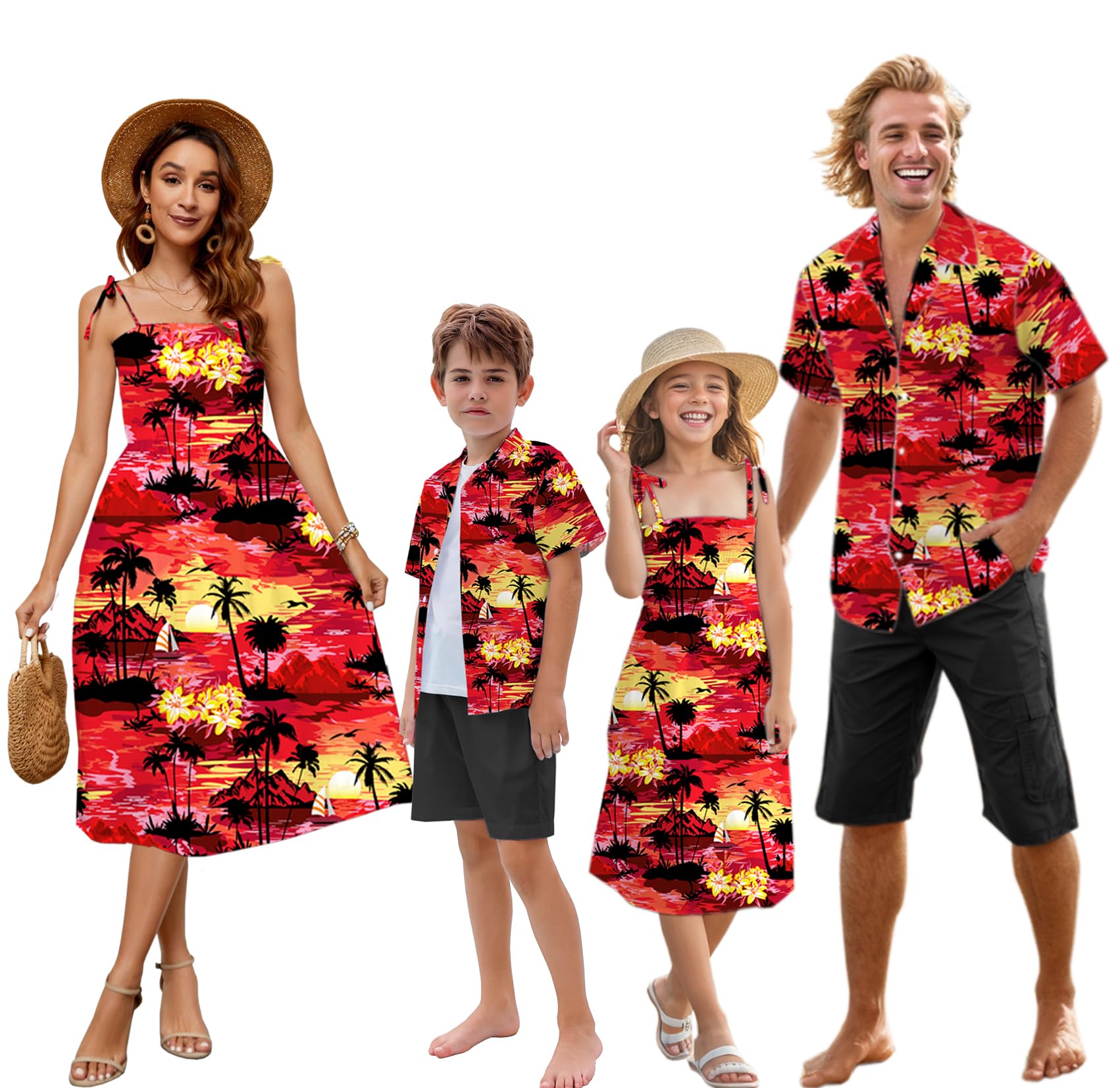 SANGTREE Family Matching Outfits - Hawaiian Shirts & Sundresses for All Ages