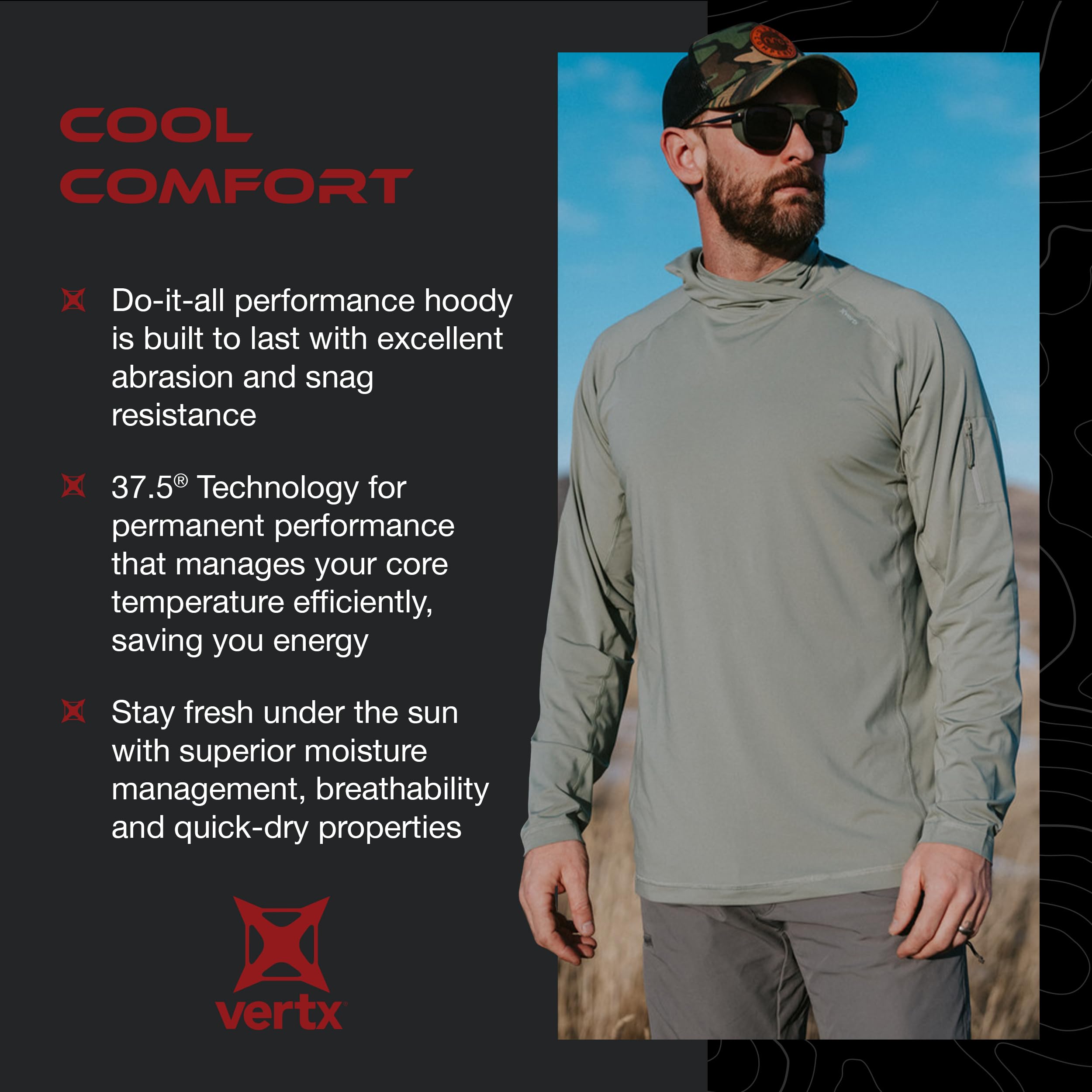Vertx Herren Full Sun Hoody mit Schutz, Outdoor Performance Hoodie, Feuchtigkeitstransport, Schnelltrocknend
