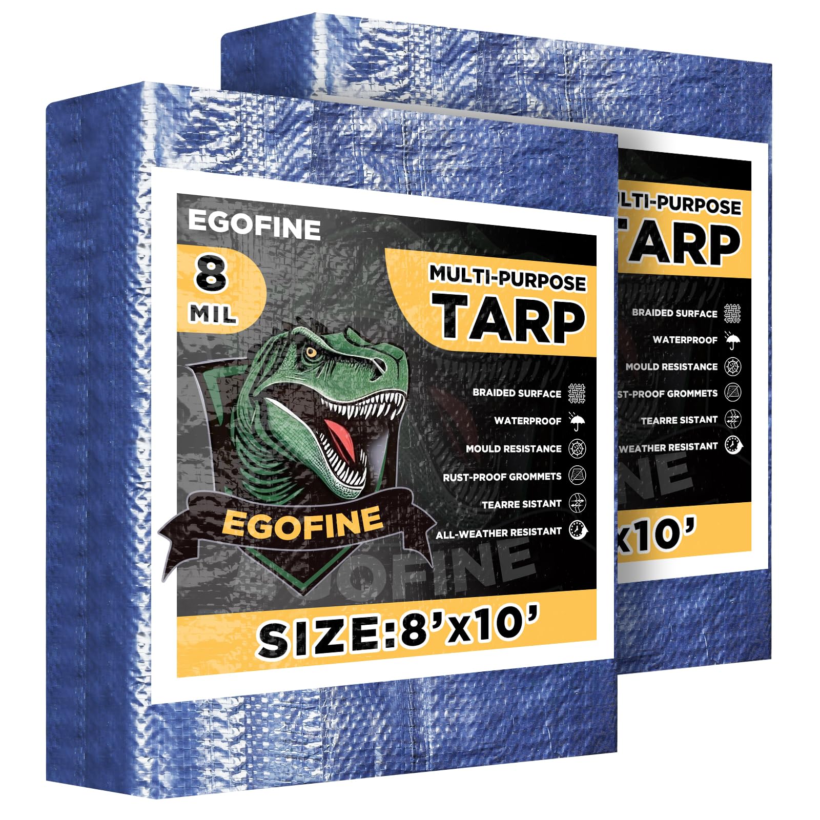 Tarpaulin 2x3m, 2 Pack Tarpaulin Waterproof Heavy Duty, Large Camping Cover Sheet with Metal Grommets, Multipurpose Groundsheet with UV Protection, Weatherproof & Frost-Resistant,8 Mil,Blue