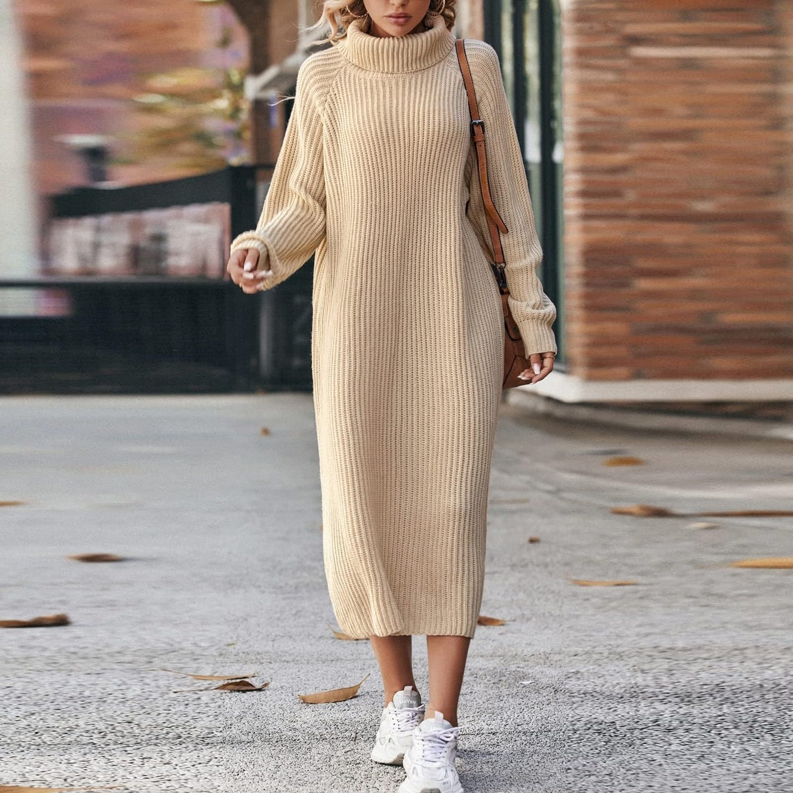 Strickkleid Damen Winter Lang Pulloverkleid Damen Rollkragen Langarm Winterkleid Elegant Gestreift Strickkleider Maxi Locker Pullikleid Alltag Winterkleider Frauen Grobstrick Dicke Maxikleid