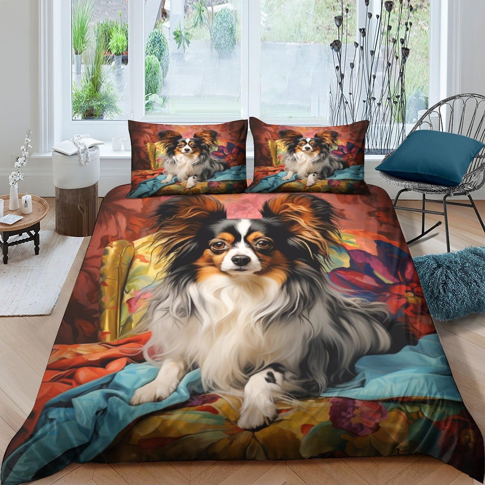 Housse de couette 220x240 papillon avec 2 taies d'oreiller pour lit king size