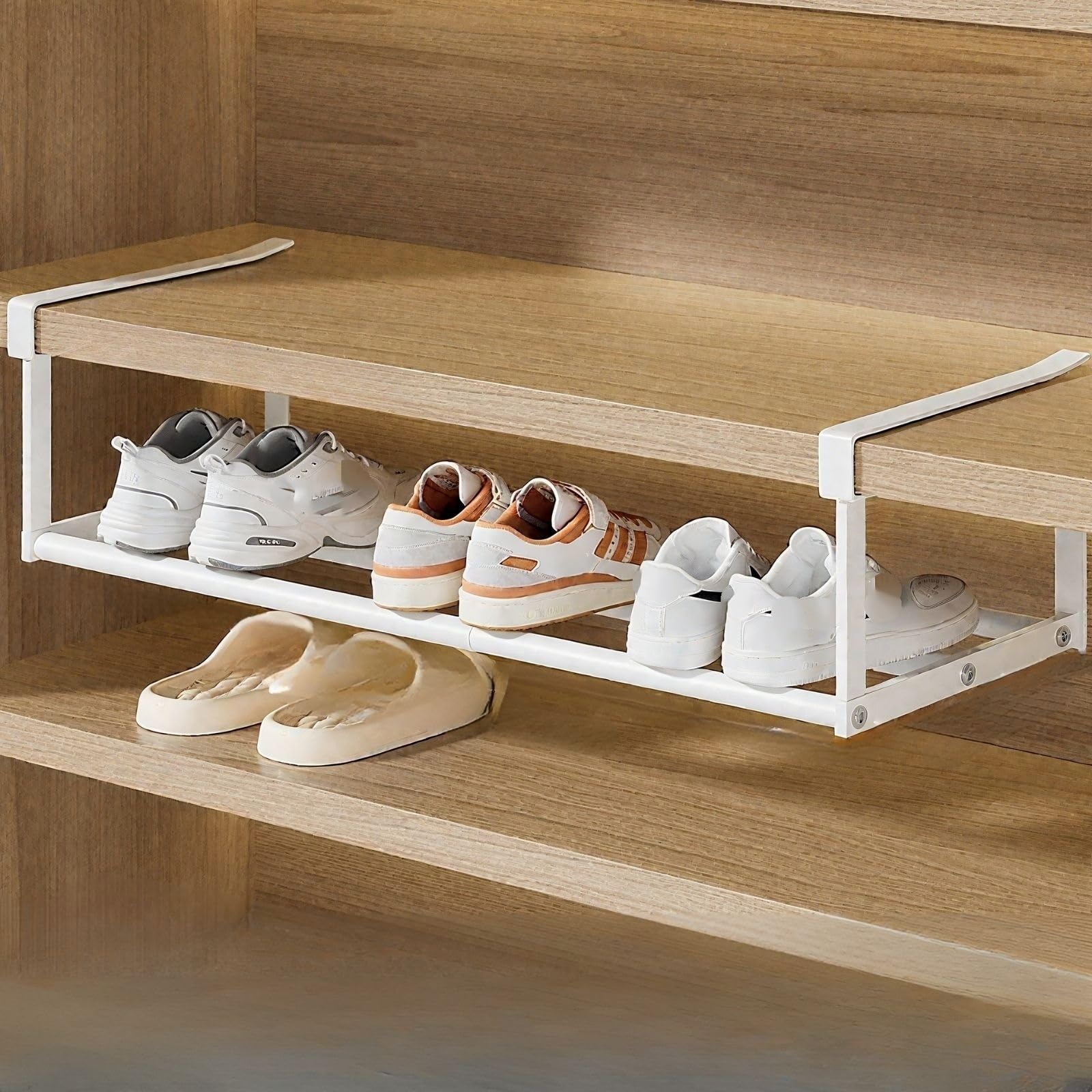 Étagère à chaussures extensible en métal pour salle de bain