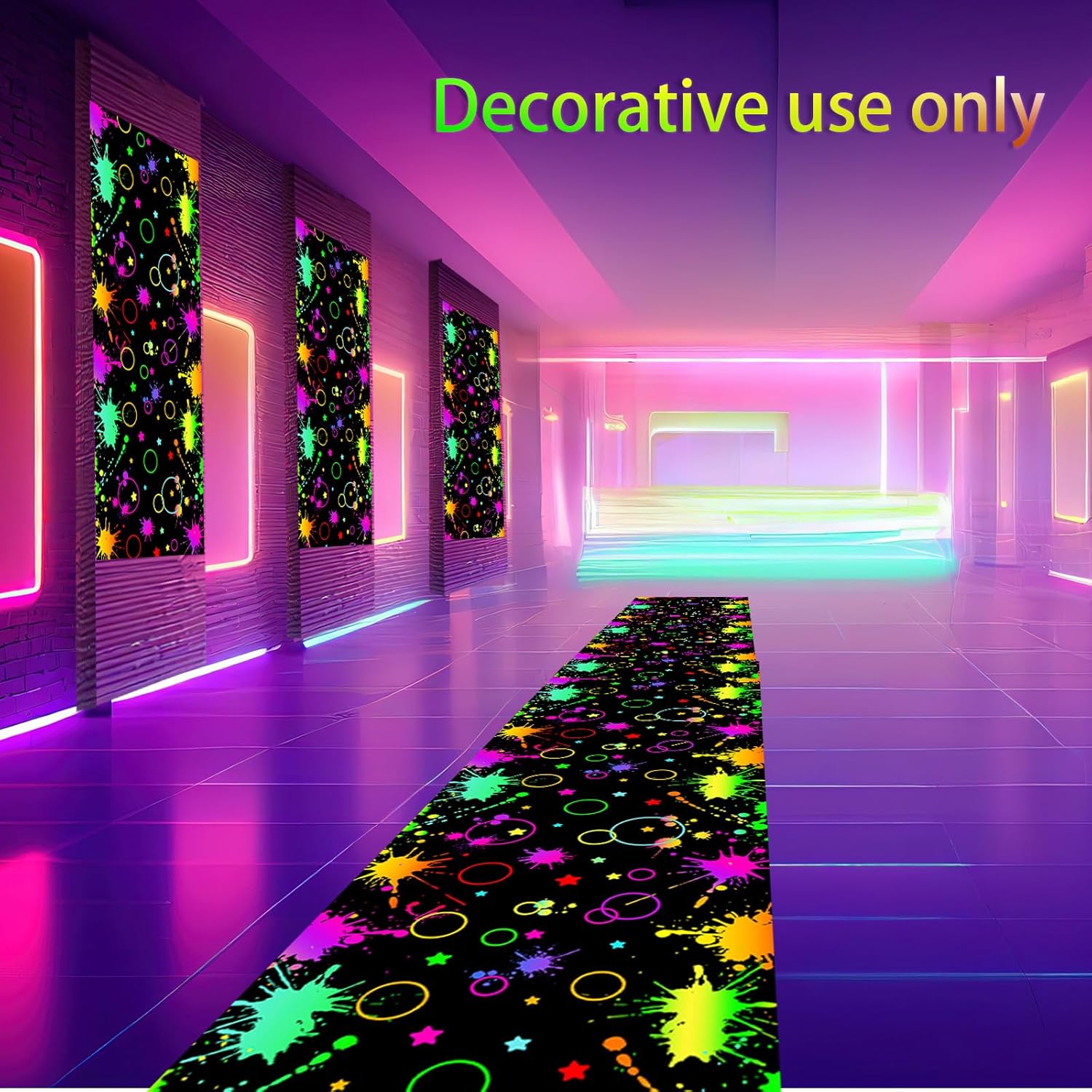 Haull 236 x 39 Inch Neon Light up Dance Floor Glow in The Dark Floor Runner Neon Party Decorations UV Blacklight Reactive Fluorescent Wall Props for Glow Disco Party Favors(Mixed)