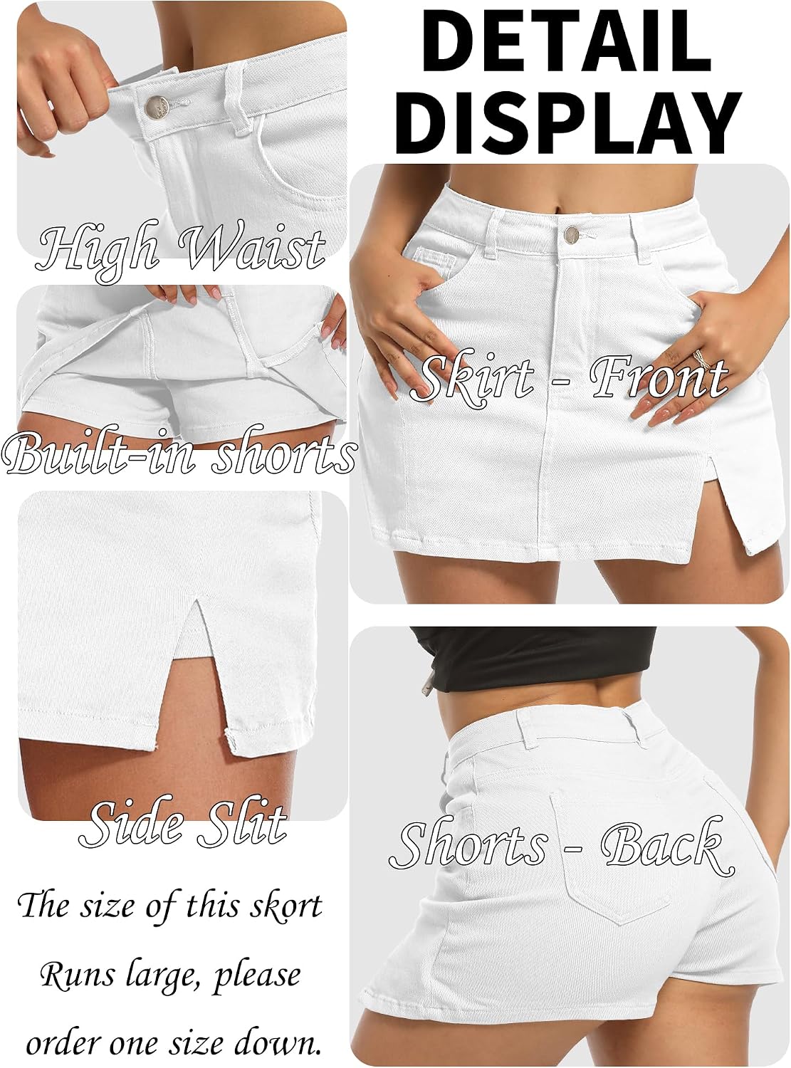 ELLEVEN Women’s Side Slit Denim Skort, High-Stretch, High Waisted, Y2K Mini Jean Skirt Shorts with 5 Pockets