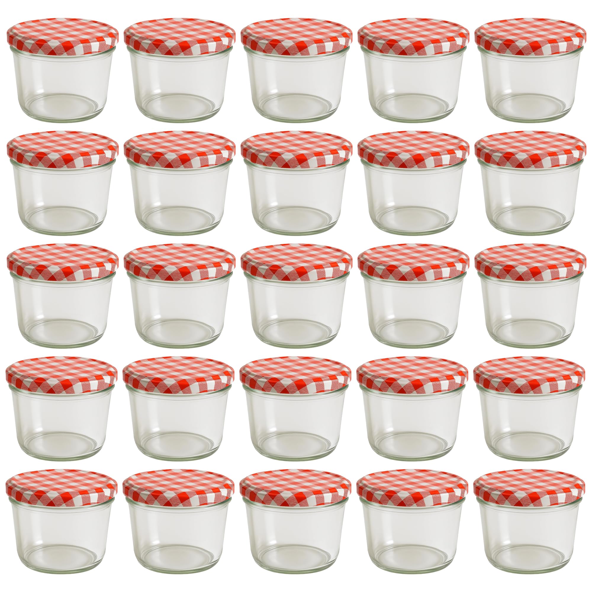 hocz 25x Marmeladengläser 230 ml | mit Deckel Rot Kariert TO 82 | mit Etiketten | Einmachgläser mit Schraubdeckel zum befüllen | Sturzgläser für Marmelade Schraubgläser | leere Gläser Set | 25 Stück