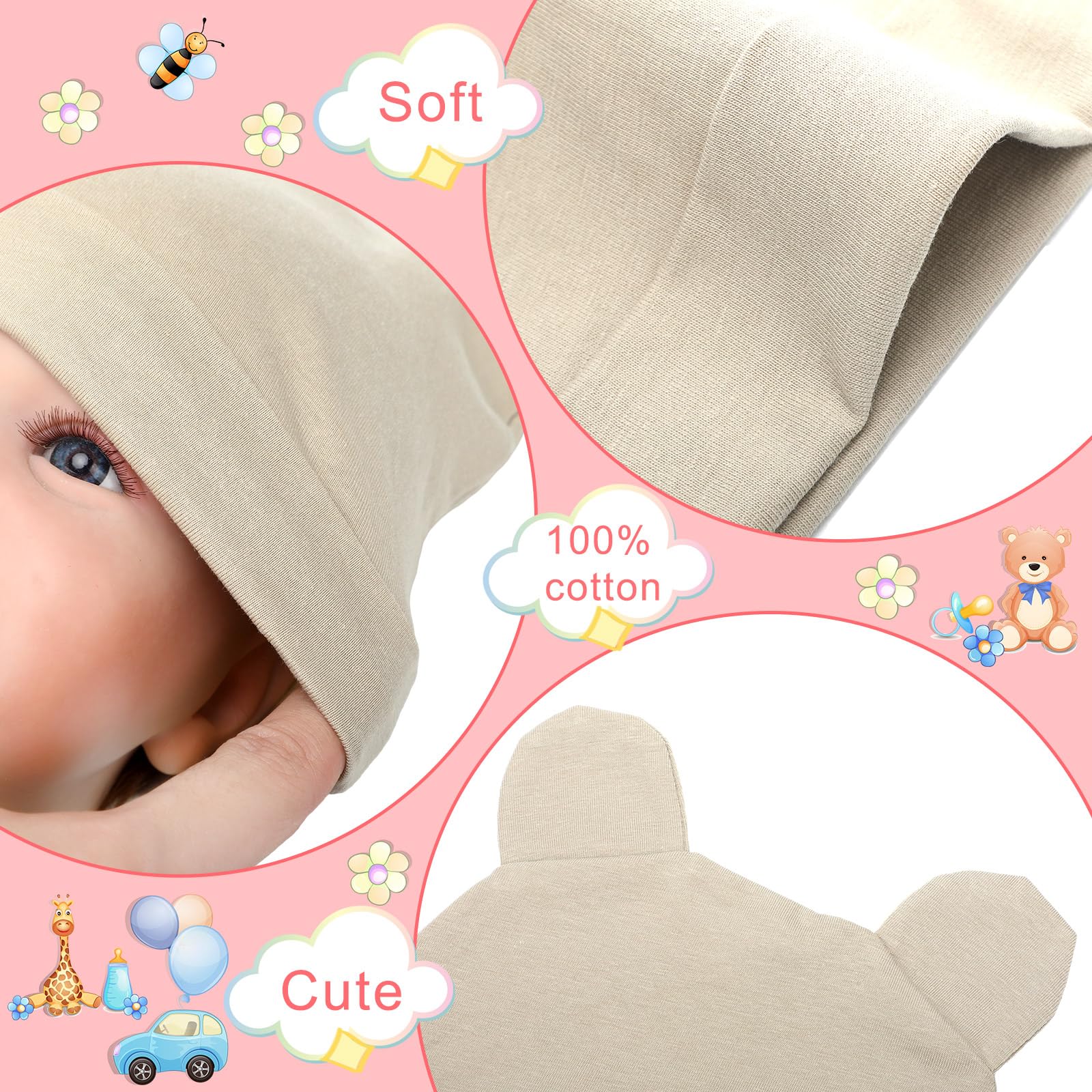 Toulite - Juego de 10 manoplas y calcetines unisex con nudo suave para recién nacido, calcetines de tobillo para niños y niñas, bebés, 0-6 meses