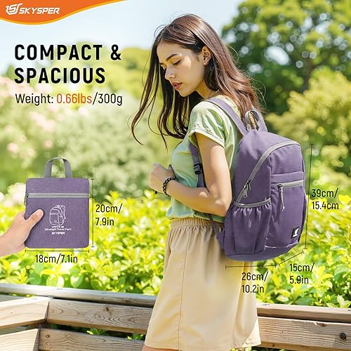 Miniatura 6 de SKYSPER Mochila de senderismo antirrobo, mochila de viaje plegable RFID de 18L, mochila plegable ligera para caminar de un día