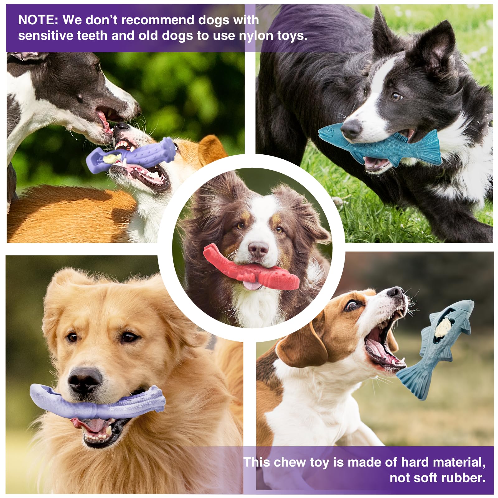 Kimee Juguetes para perros para masticadores agresivos, paquete de 3 juguetes indestructibles para masticar perros, juguetes súper masticadores para perros con sabor a tocino de nailon resistente para