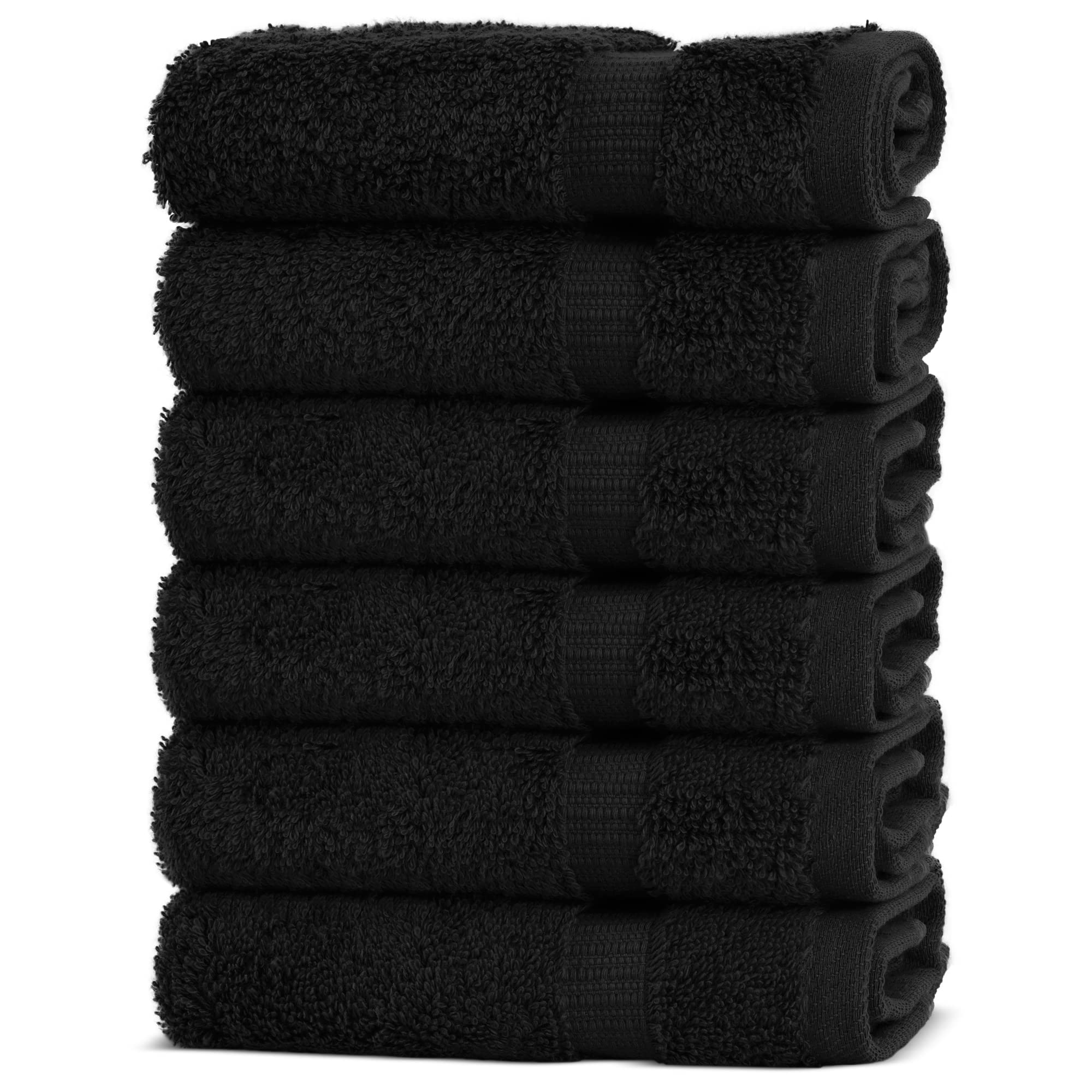 Chakir Turkish Linens 6 Piece Washcloth Set, 100% Cotton Turkish Washcloths for Bathroom, Luxury Soft Absorbent Face Towels, 13 x 13 Inches, Black