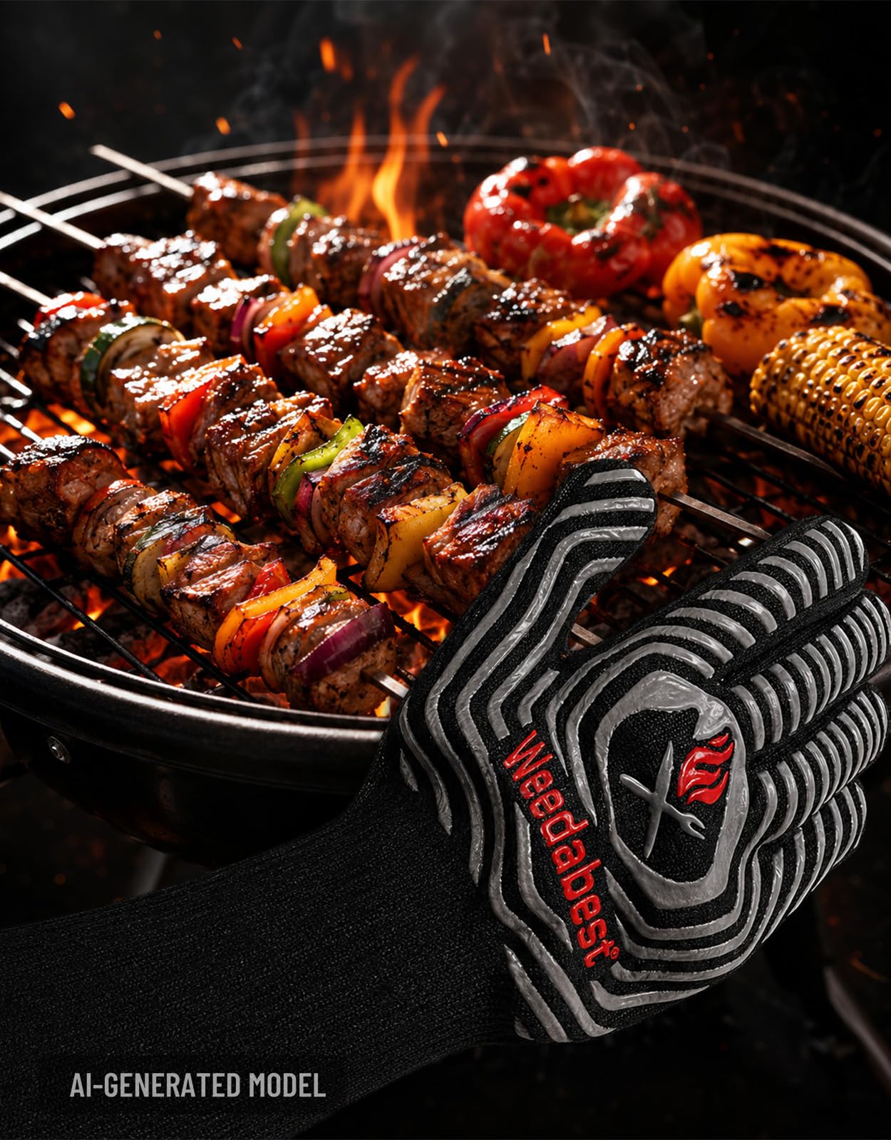 Gorące rękawice do grilla, odporne na wysokie temperatury, rękawice kuchenne, profesjonalne, długie, żaroodporne, do grillowania, wędzarni, grilla, 34 cm, szare
