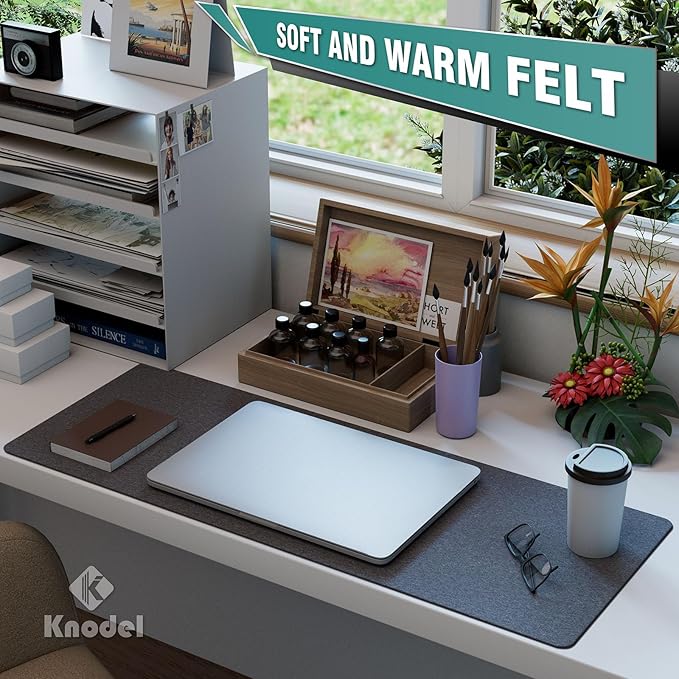 K KNODEL Felt Desk Mat, Large Desk Pad Protector, Office Computer Desk Mat for Keyboard, Non-Slip Mouse Pad (Dark Gray, 31.5"x11.8") miniatura 5
