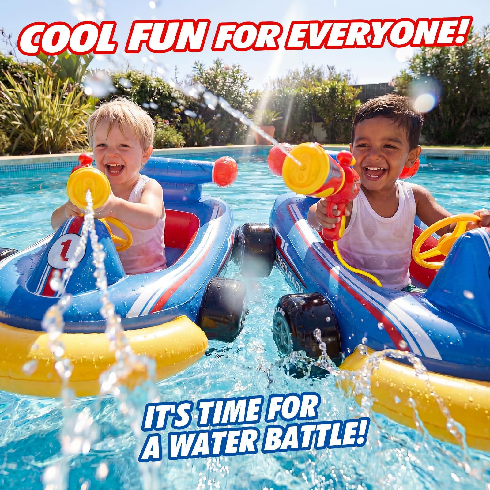 Lehoo Castle Gommone Gonfiabile con Pistola ad Acqua e Volante Sonoro, Ausilio di Galleggiamento Go-kart per Bambini dai 3 ai 6 Anni, Seggiolino da Piscina Sicuro per Giochi Acquatici Estivi