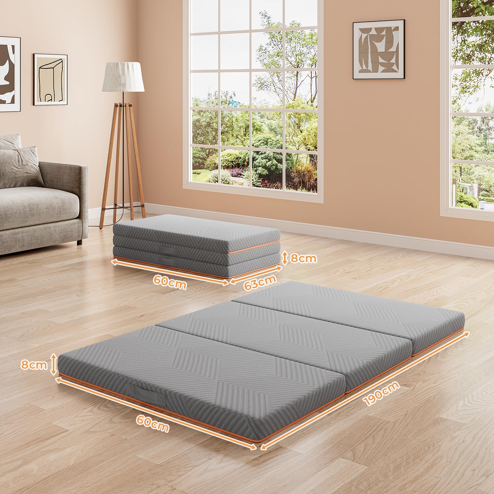 Vesgantti Materasso Pieghevole in Gel Memory Foam 60x190x15cm | Adatto per il Viaggio, il Campeggio, il Letto per gli Ospiti, Dotato di Maniglie per Facilitare lo Spostamento