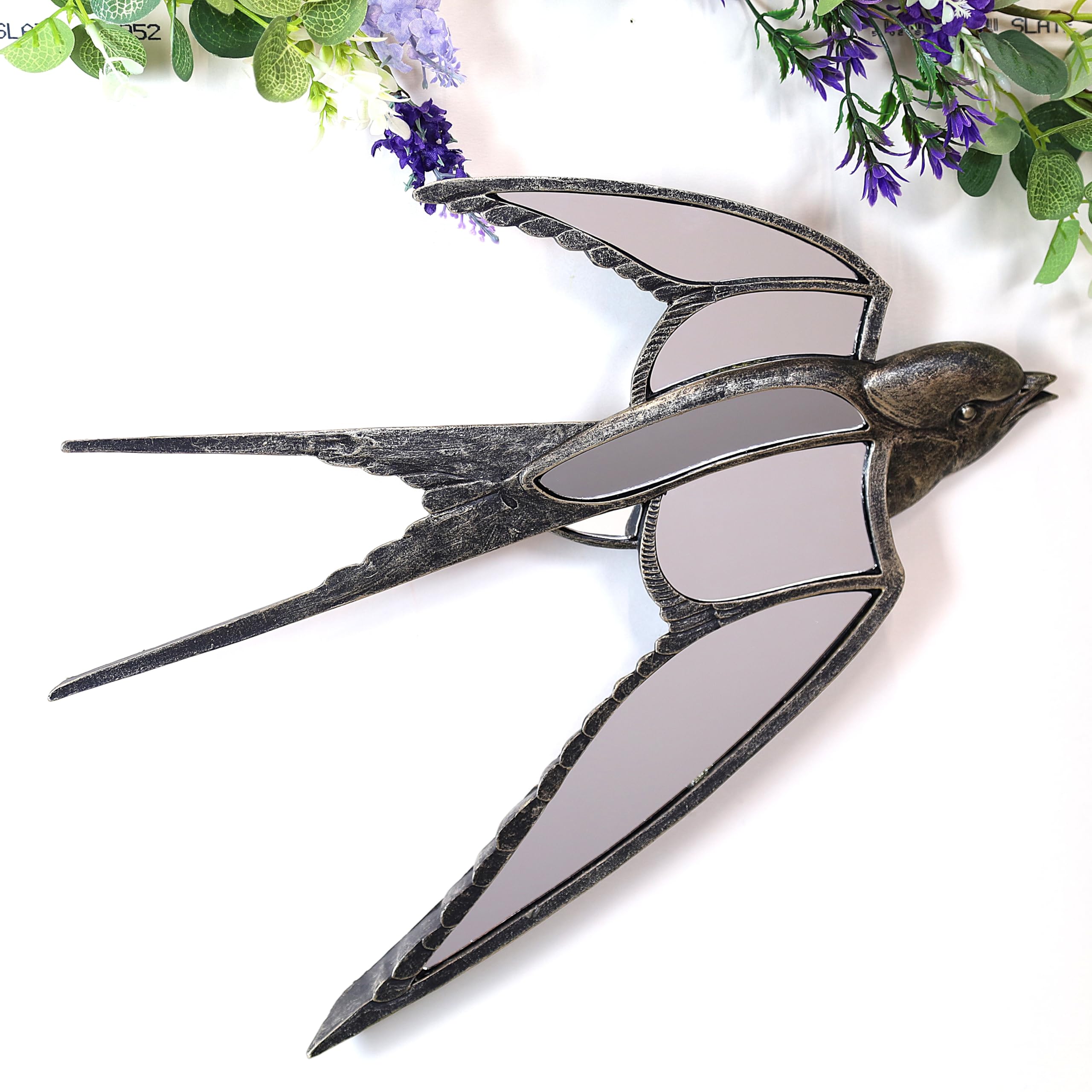 Fyne-Finds Light Gold Antique Finish Swallow Bird Mirror Wall Hanging Home Decor Bird Wall Art Decor Home Decor Home Accessories Hanging Mirror