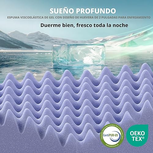 Miniatura 4 de downluxe Cubrecolchón de espuma viscoelástica Queen de 4 pulgadas Pro de doble capa de gel de enfriamiento de 2 pulgadas, espuma viscoelástica más