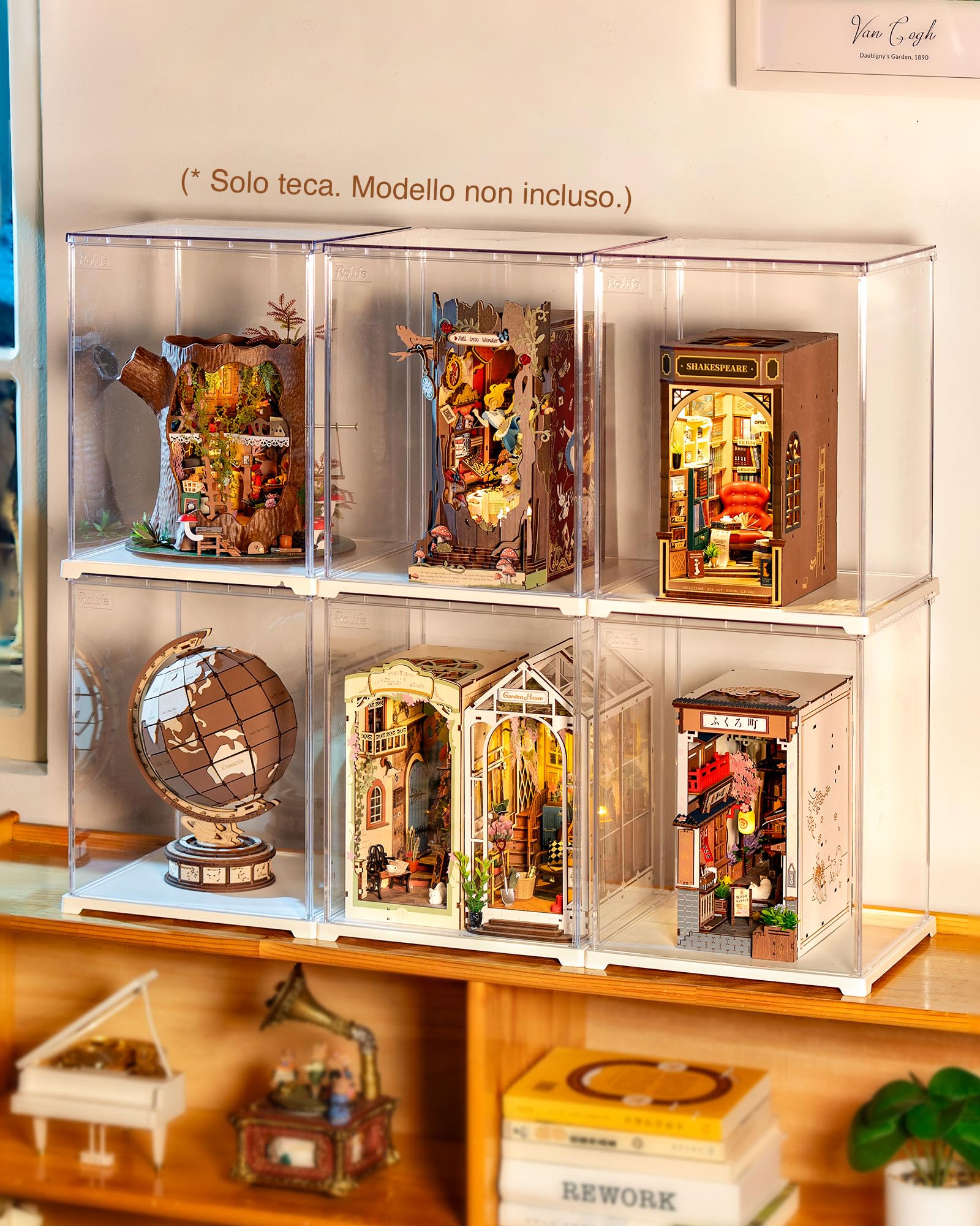 Rolife Vetrinetta Espositiva 23x23x29.2 CM, Acrilicovetrinetta per Book Nook Kits Collezionismo, Trasparente Antipolvere Vetrina Teca per Casa delle Bambole/Casa in Miniatura/Puzzle 3D/Action Figures